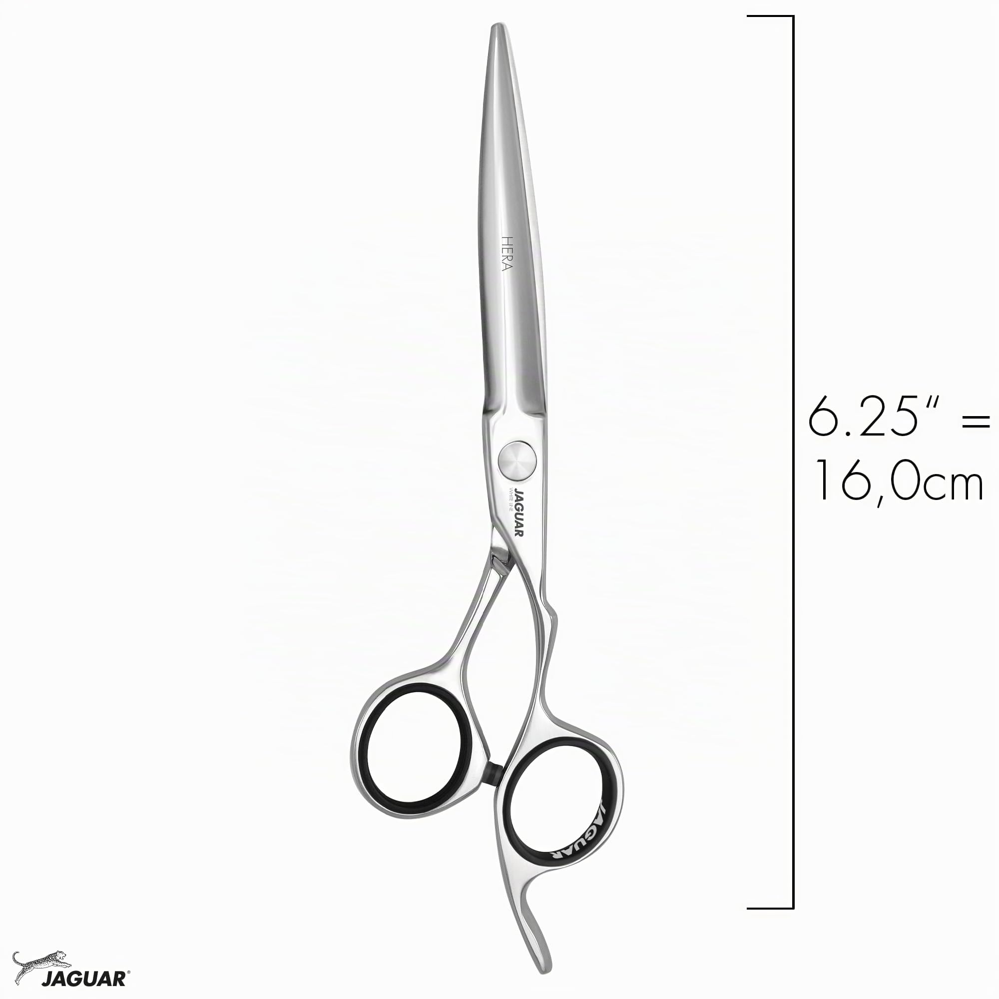 JAGUAR Haarschere HERA 6.25“ | ergonomische Griffstellung | Friseurschere im Crane-Design | angeschmiedeter Fingerhaken und abgerundetes Dolchblatt | poliert | Made in Germany