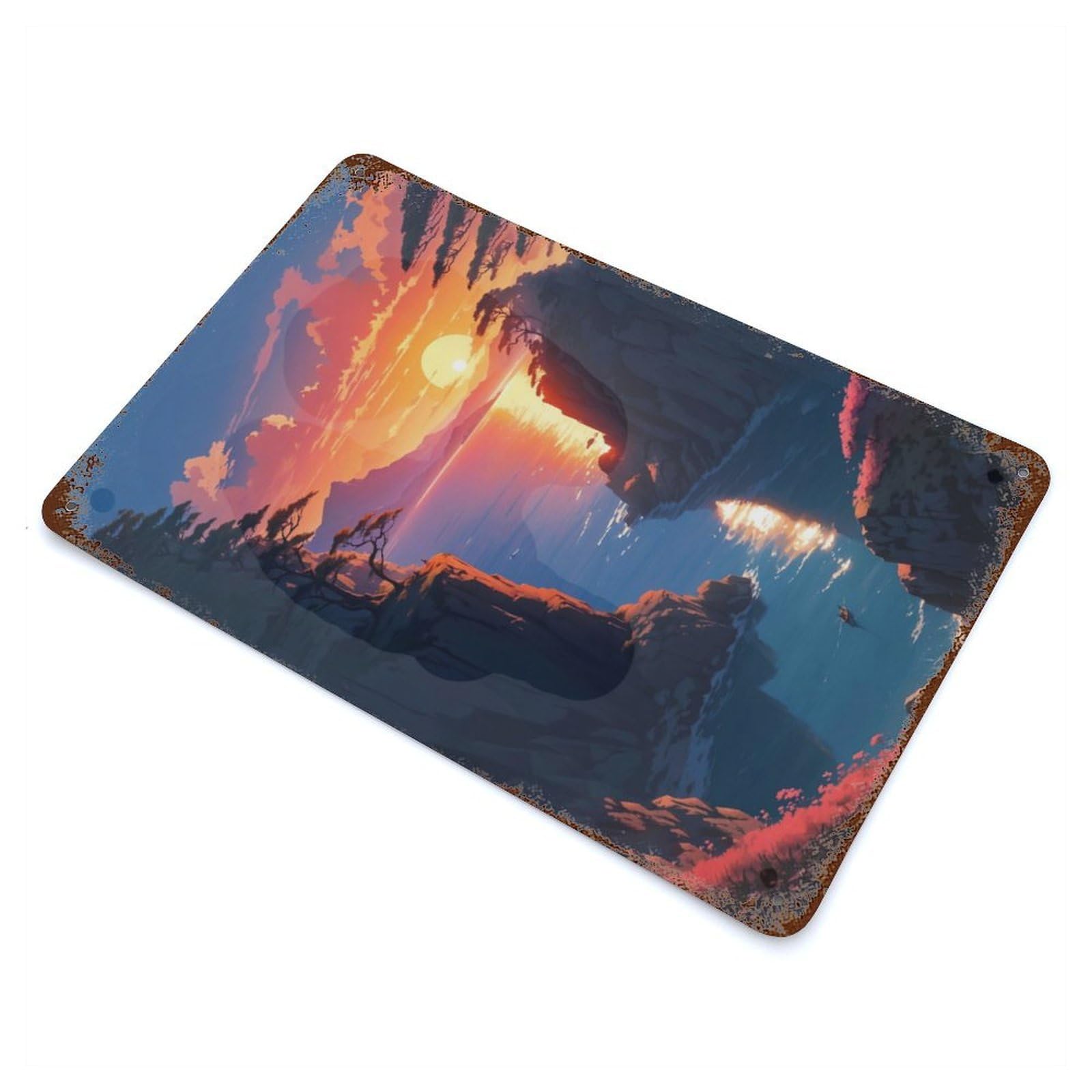Sunset on The Horizon Distressed Metal Wall Sign 11.8"x7.9", Ideal for Garage, Bar And Workshop Decor