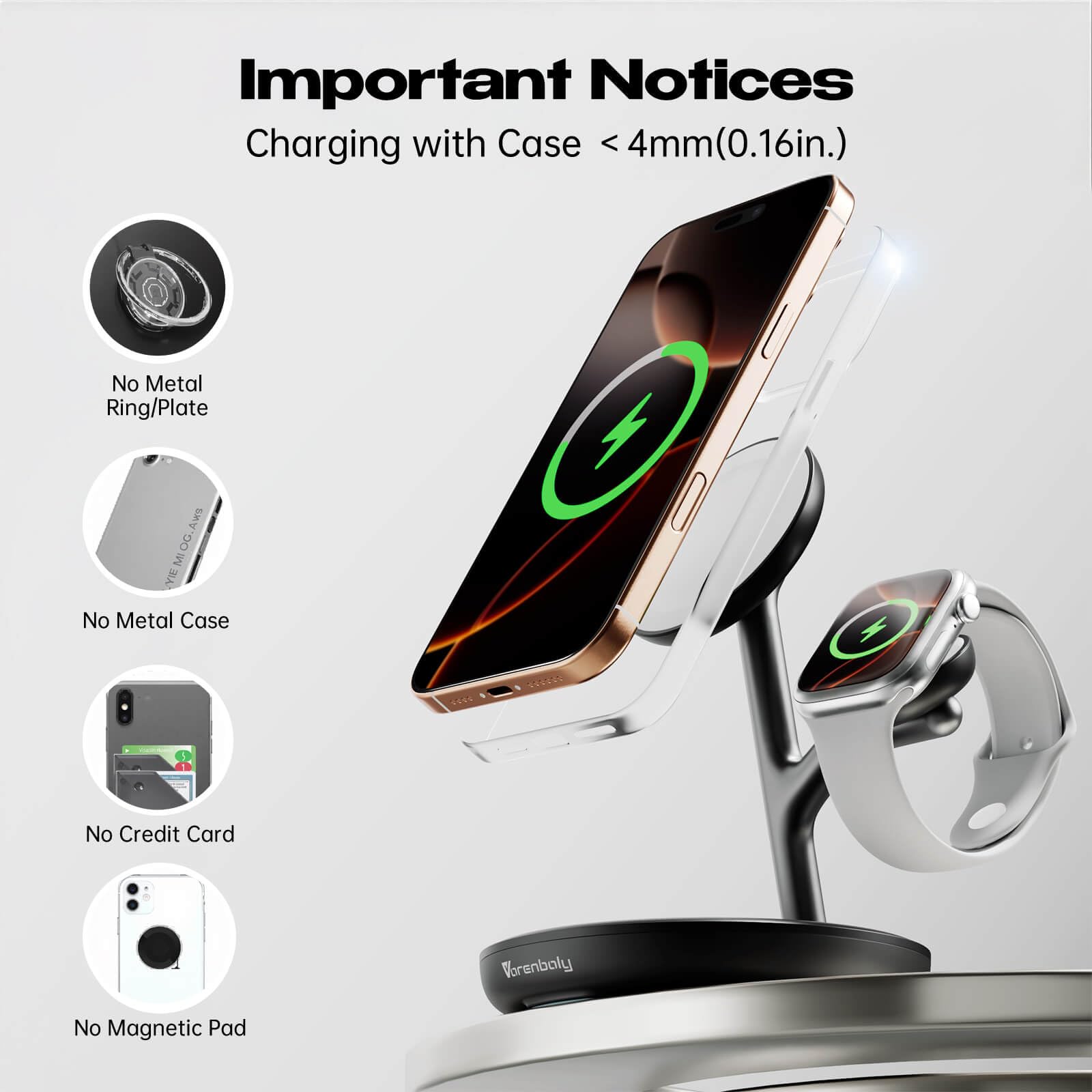 Estación de carga 3 en 1 para Apple, cargador inalámbrico magnético rápido para múltiples dispositivos iPhone 16/15/14/13/12, para Airpods y Apple Watch Magsafe soporte de carga