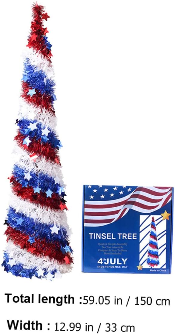 1pc Independence Day Tinsel Tree Decor Easy to Install Festival Ornament for Garden and Store Celebrations