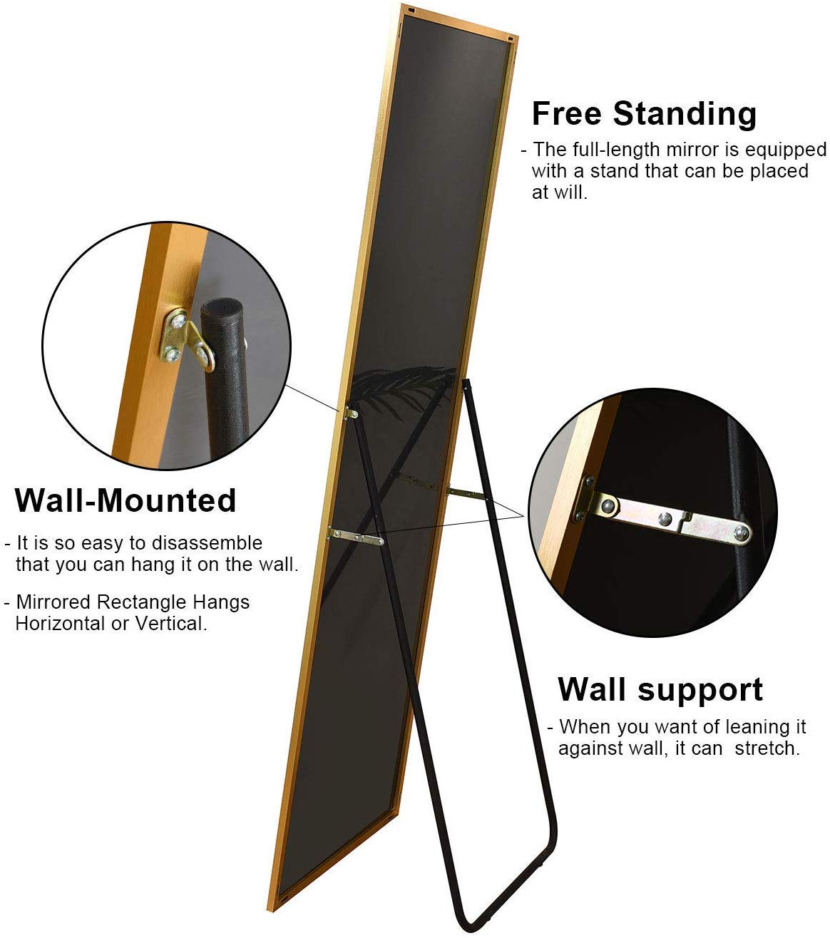 TinyTimes 65"×22" Full Length Mirror, Floor Mirror with Stand, Full