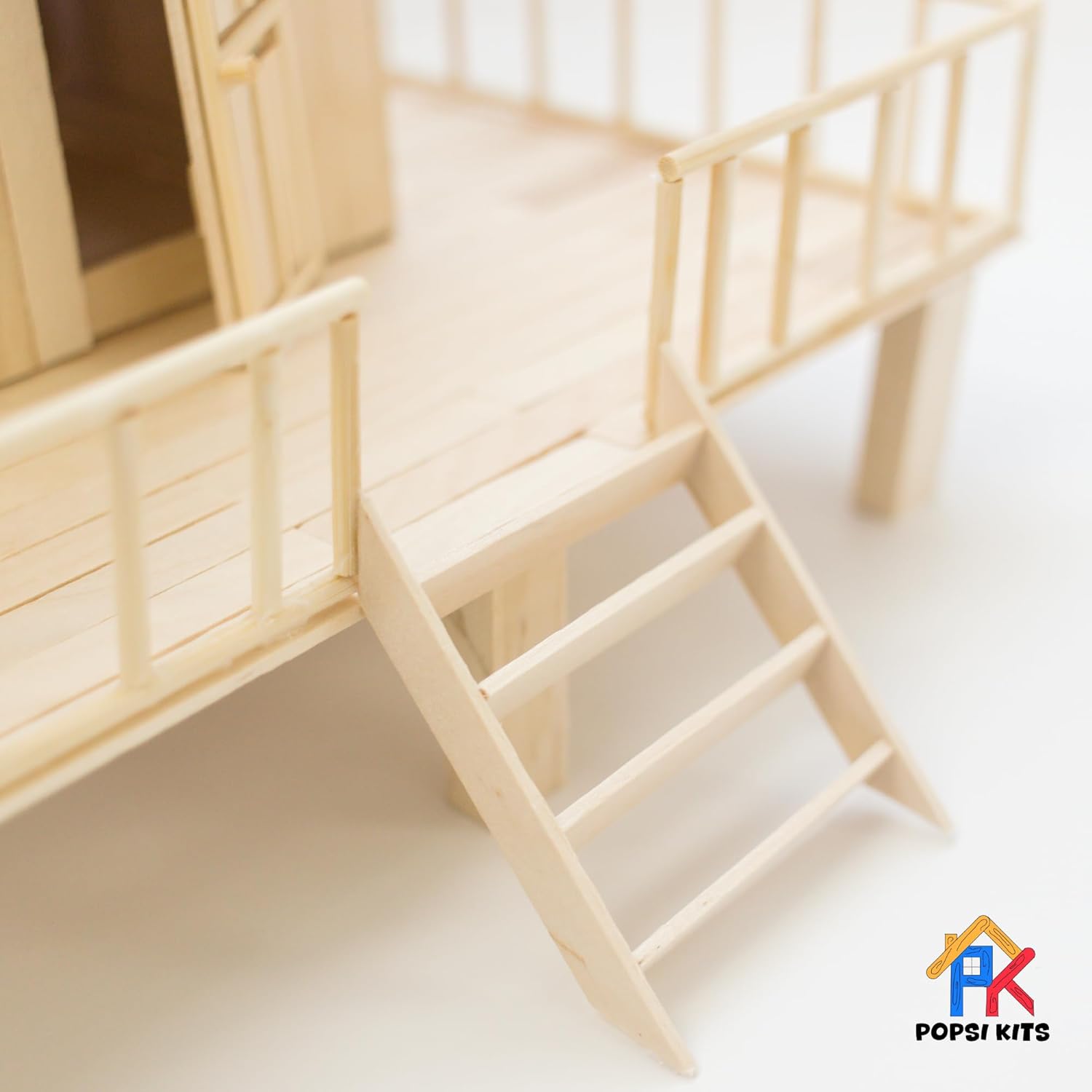 Popsicle Stick Cottage Model Kit – 350+ Pre-Cut Wooden Pieces – Rustic DIY House Craft for Kids and Adults – Complete Kit [Everything Included] by POPSI KITS