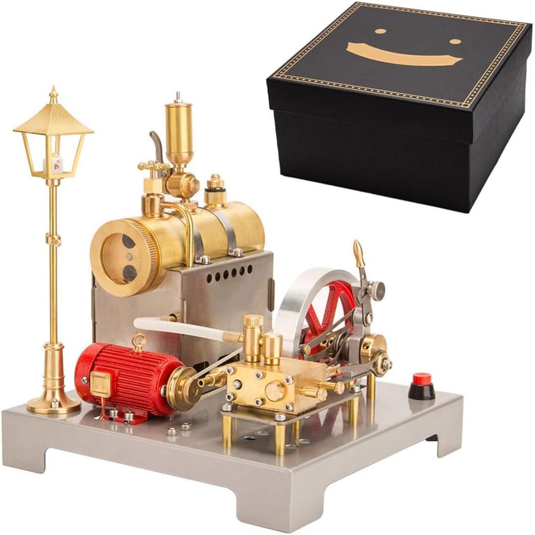 Kopeetechy SE-02 Dampfmaschine Motor Bausatz, Metall Reversible Horizontal Stationäre Dampfmaschine und Kessel Modellbausatz mit Generator und Straßenlampe, Weihnachts Geschenk(100 Teile)