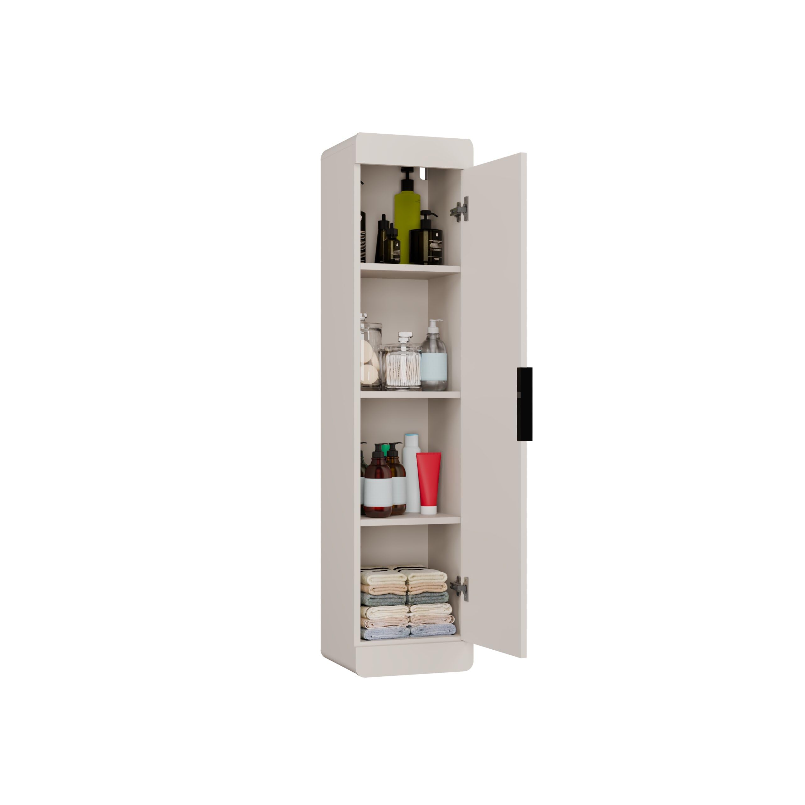 ARREDO DA CASA Pensile Bagno, Mobile Salvaspazio con 4 Vani e Anta Reversibile, Beige Cashmere PBT8
