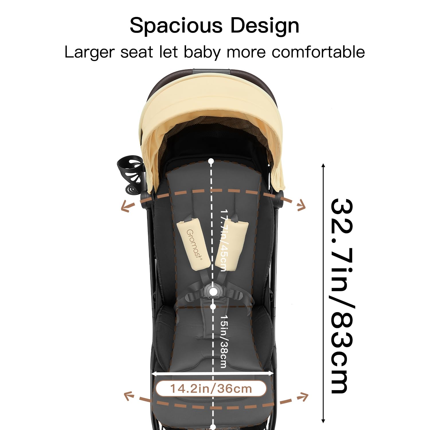 Gromast Gravity Poussette de bébé pliable, Poussette de voyage portable pour nourrisson avec dossier réglable & pare-soleil, légère et protégée des UV, pliage automatique à une main, Beige
