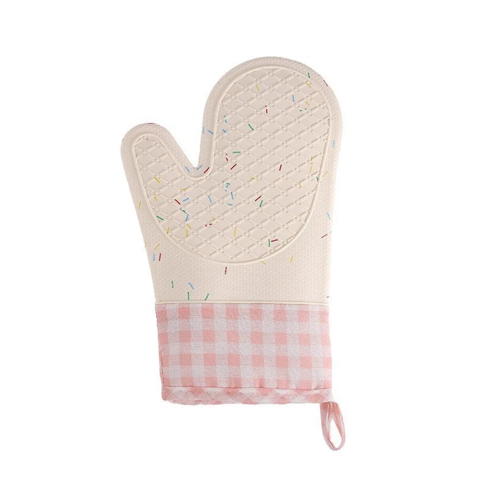 2pcs Heat-Resistant Silicone Kitchen Oven Mitts - Ideal Baking, Cooking, and Grilling Gloves(Pink)