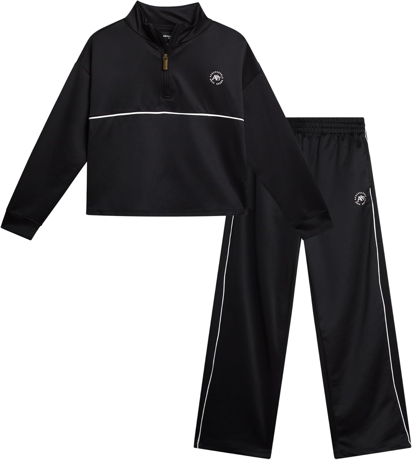 AEROPOSTALE Girls Sweat Set - 2 Piece 1/4 Zip Pullover Girls Sweatshirt and Wide Leg Jogger Kids Pants Athletic Set (7-12)