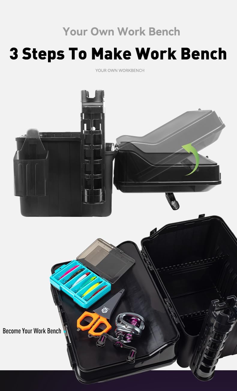 KINGDOM Anti-fall and Pressure-Resistant Fishing Gear Storage Box Two-Layer Capacity Independent Buckle 1.8kg can Hold Various Fishing Gear Tools such as Bait, Fishing Rods, Fishing Reels #Black
