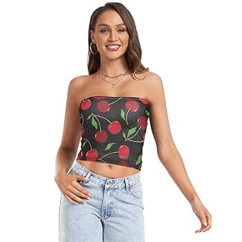 トップス BADBLOOD Tube Top red susiyo Women Tube Tops Red Cherry Seamless Sexy Strapless