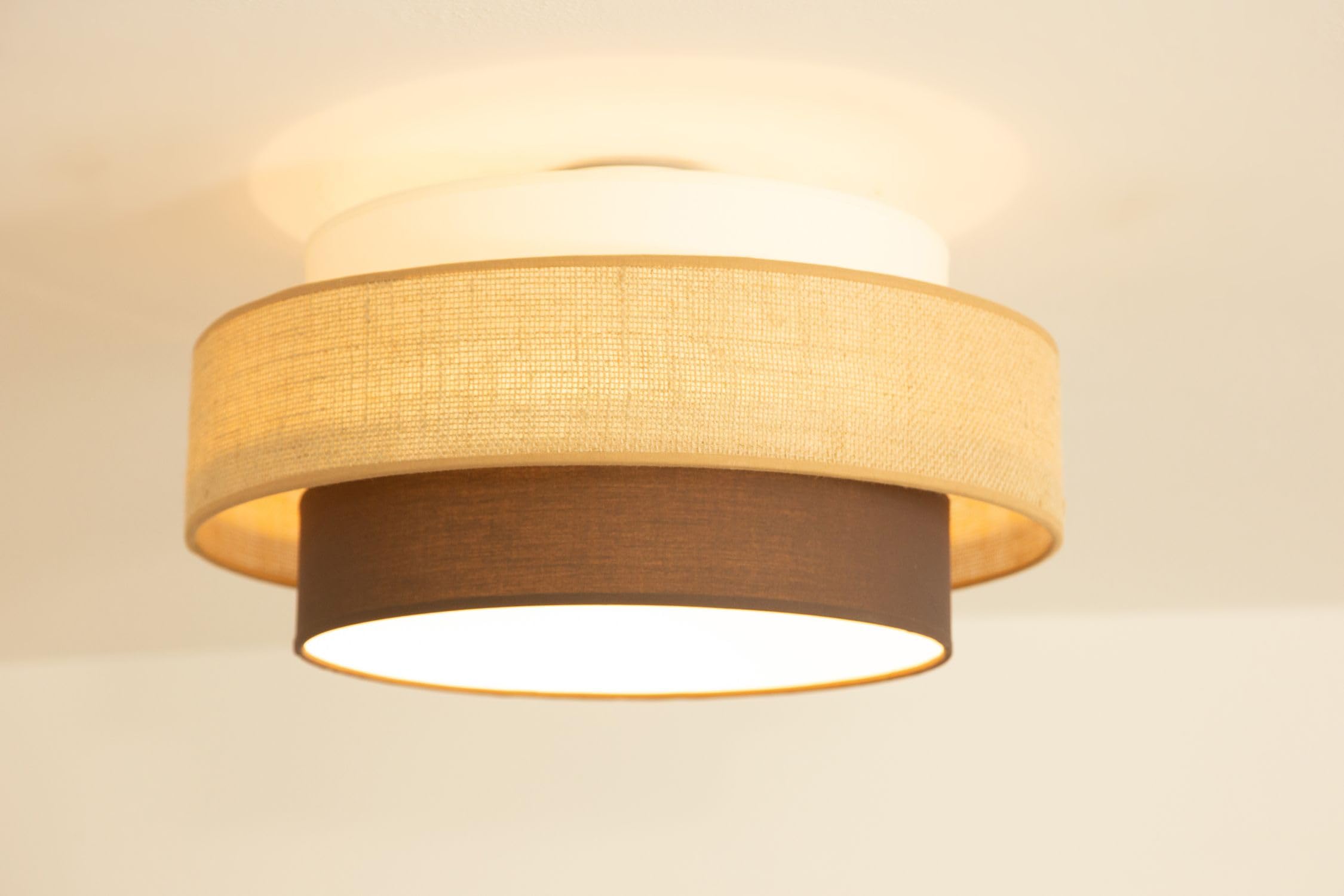 Licht-Erlebnisse Deckenleuchte Stoffschirm Metall Weiß Ecru Beige Braun E27 gemütlich wohnlich blendarm Esszimmer Wohnzimmer Ø 40 cm Deckenlampe Schlafzimmer