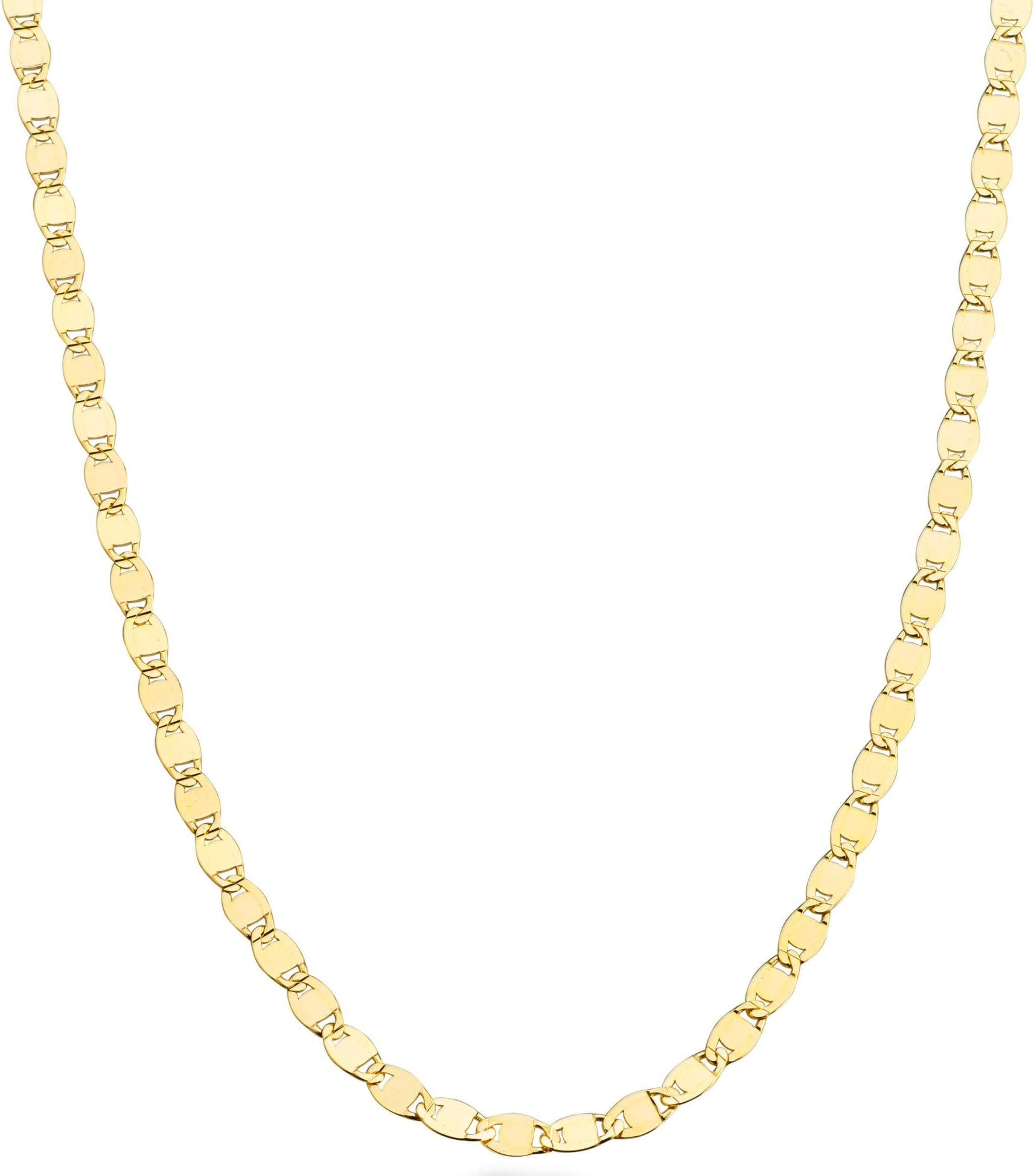 Italian 925 Sterling Silver, 18K Gold Plated Sparkle Mirror Link Chain Necklace for Women, Made in Italy