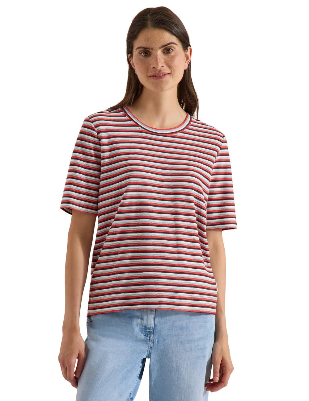 Cecil T-Shirt with Structure and Stripes Brown Cacao S