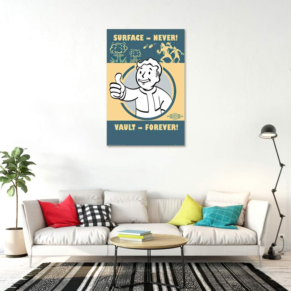 Fallout 4 - Gaming Poster/Print (Vault-Tec/Vault Boy - Surface - Never, Vault - Forever) (Size: 24 inches x 36 inches)