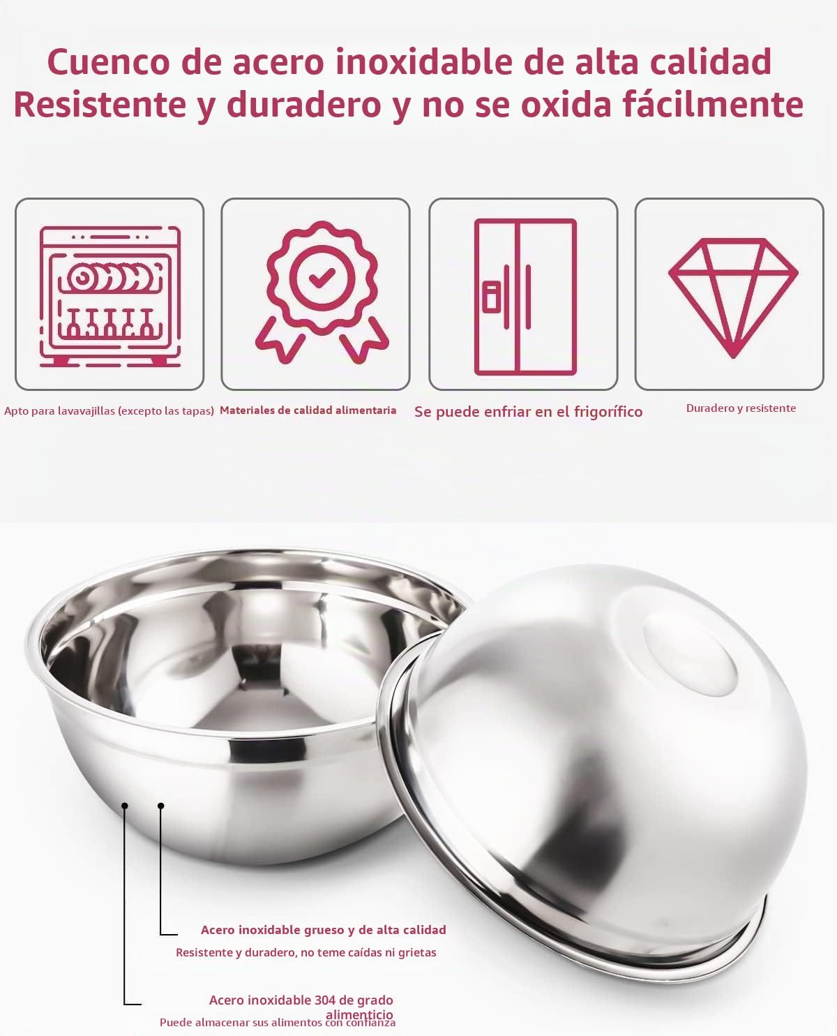 7 piezas Cuencos Mezcladores de Acero Inoxidable con Tapas hermética, juego de ensaladera, 4L/3.5/3L/2.5L/2L/1.5L/1L, Apilable, Cuenco Comida, Cuenco de Cocina para Mezclar y Servir