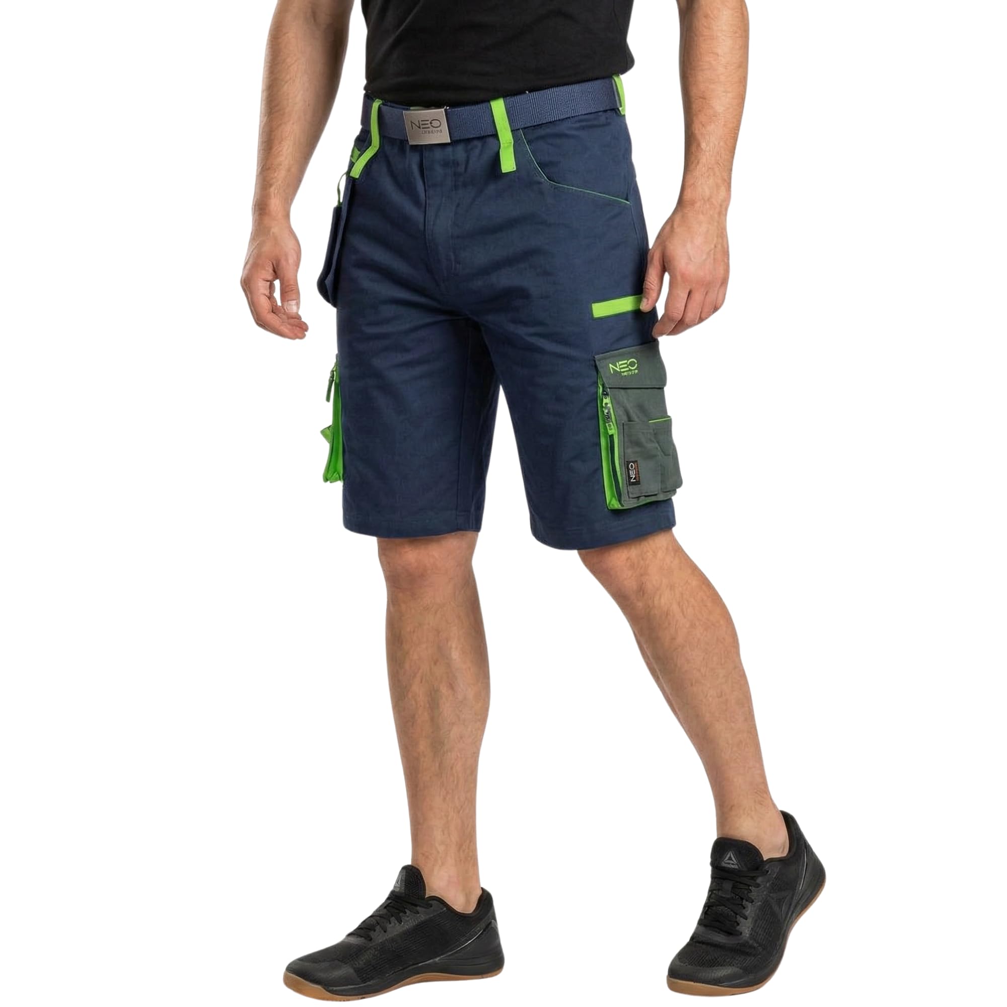 NEO TOOLS Herren Premium Kurze Arbeitshose mit Hosengürtel oder Komplett Sommer-Arbeitskleidungsset Set - Gr. XS - 3XL | Modisches Design, mit Cordura Verstärkt, Multifunktionstaschene