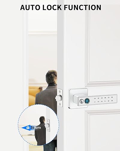 Miniatura 6 de Cerradura de puerta de huellas dactilares, perilla de puerta con teclado con asa, perilla de puerta inteligente plateada con código de acceso,