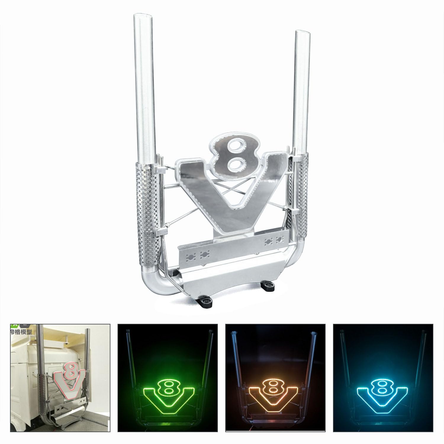TOUCAN RC HOBBY Metall-Auspuffrohr mit LED-Lichtsteuerung, kompatibel mit DIY Tamiya 1/14 ferngesteuertem Sattelzug 56368 56379, Modell-Upgrade-Teil