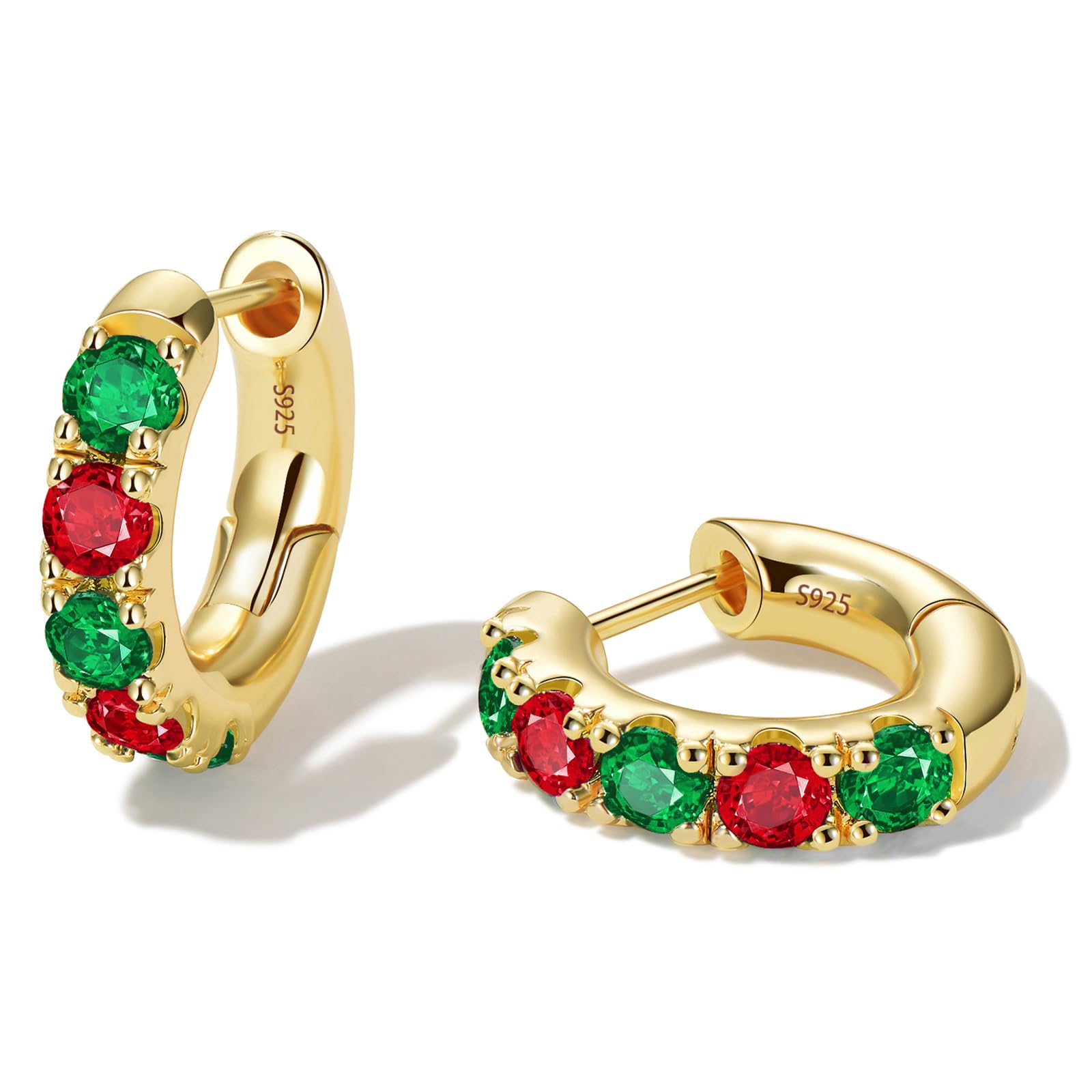 GLOQUAT 14k Gold Plated Small Hoop Earring for Women with Sterling Silver Post, Trendy Gold Pearl Earrings Opal/Aura Earring Hypoallergenic Cubic