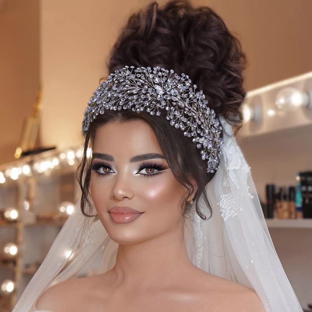 ZYFSHA Biżuteria do włosów Diadem z koroną dla kobiet Opaska ślubna Chluba ślubna Tiara ślubna i korona Akcesoria do włosów księżniczki Wzory Opaski damskie, Hp237-silver