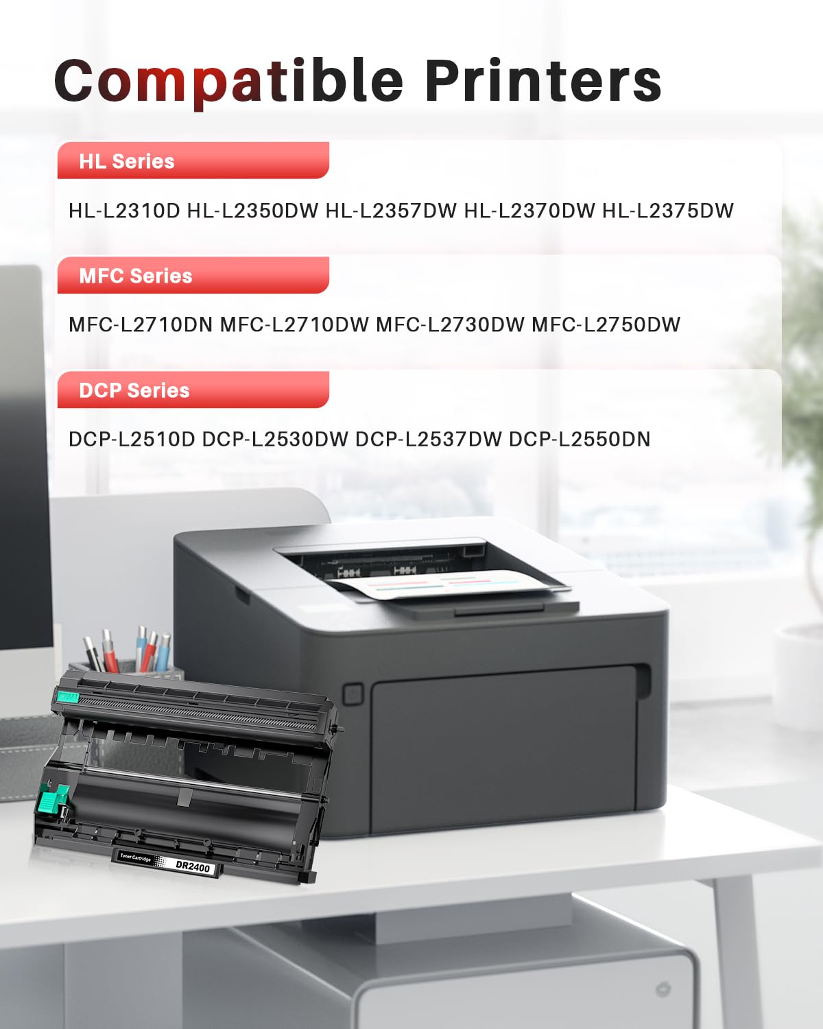 DR2400 Tamburo per Brother DR-2400 per Brother HL-L2310D HL-L2350DN HL-L2370DN HL-L2375DW DCP-L2510D DCP-L2530DW MFC-L2710DN MFC-L2730DW MFC-L2750DW (2 confezioni)