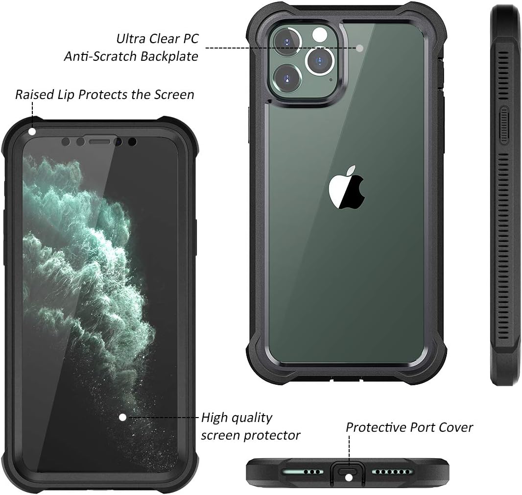 Dexnor iPhone 11 Pro Case with Screen Protector Clear Rugged Full Body Protective Shockproof Hard Back Defender Dual Layer Heavy Duty Bumper Cover Case for iPhone 11 Pro 5.8" - Black - Image 4