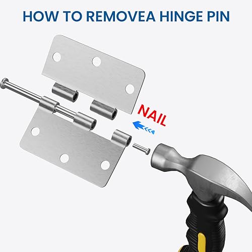 Miniatura 5 de HOSOM Paquete de 6 bisagras de puerta de níquel cepillado de 3.5 pulgadas con radio de 14, bisagras de puerta interior de níquel satinado