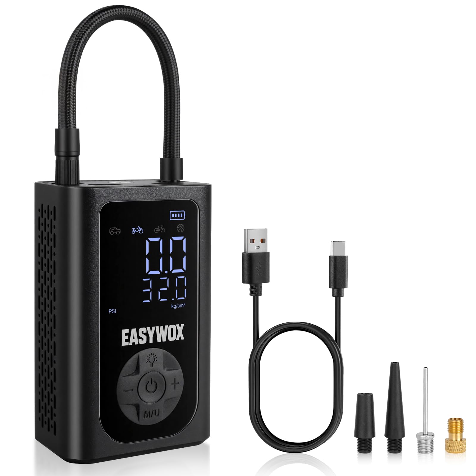 Easywox Portable Tire Inflator 150 PSI, Wireless Smart Air Pump with LED Light, Fast Inflation for Car, Motorcycle, Bike, Sports Balls – Digital Display, Pressure Preset, Auto Shut-Off