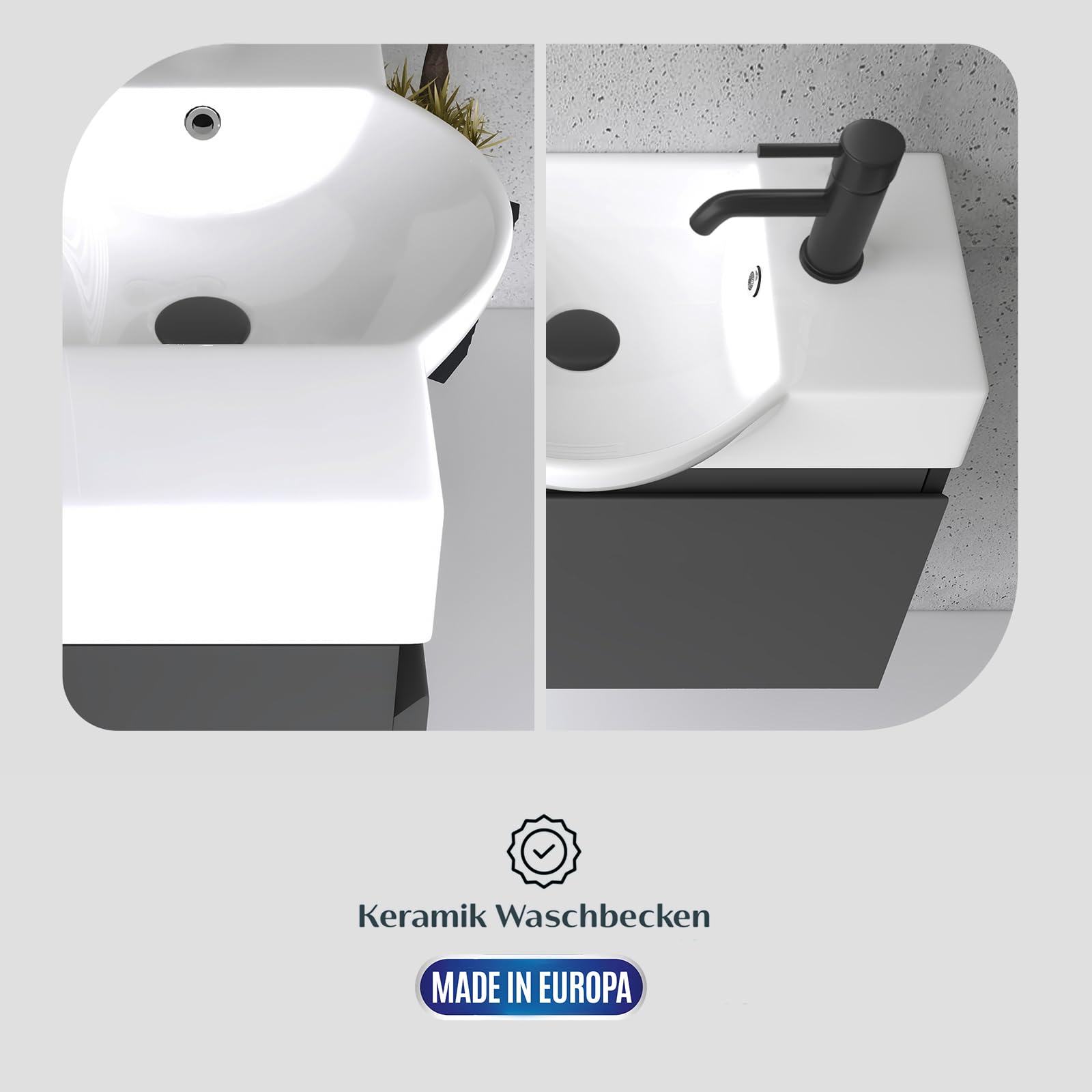 Alpenberger Badmöbel Set mit Waschbecken | Badschrank Hängend | Waschtisch mit Unterschrank | Badezimmerschrank mit Spiegel | Badmöbel für Kleine Bäder + Gäste WC | Waschtischunterschrank Anthrazit