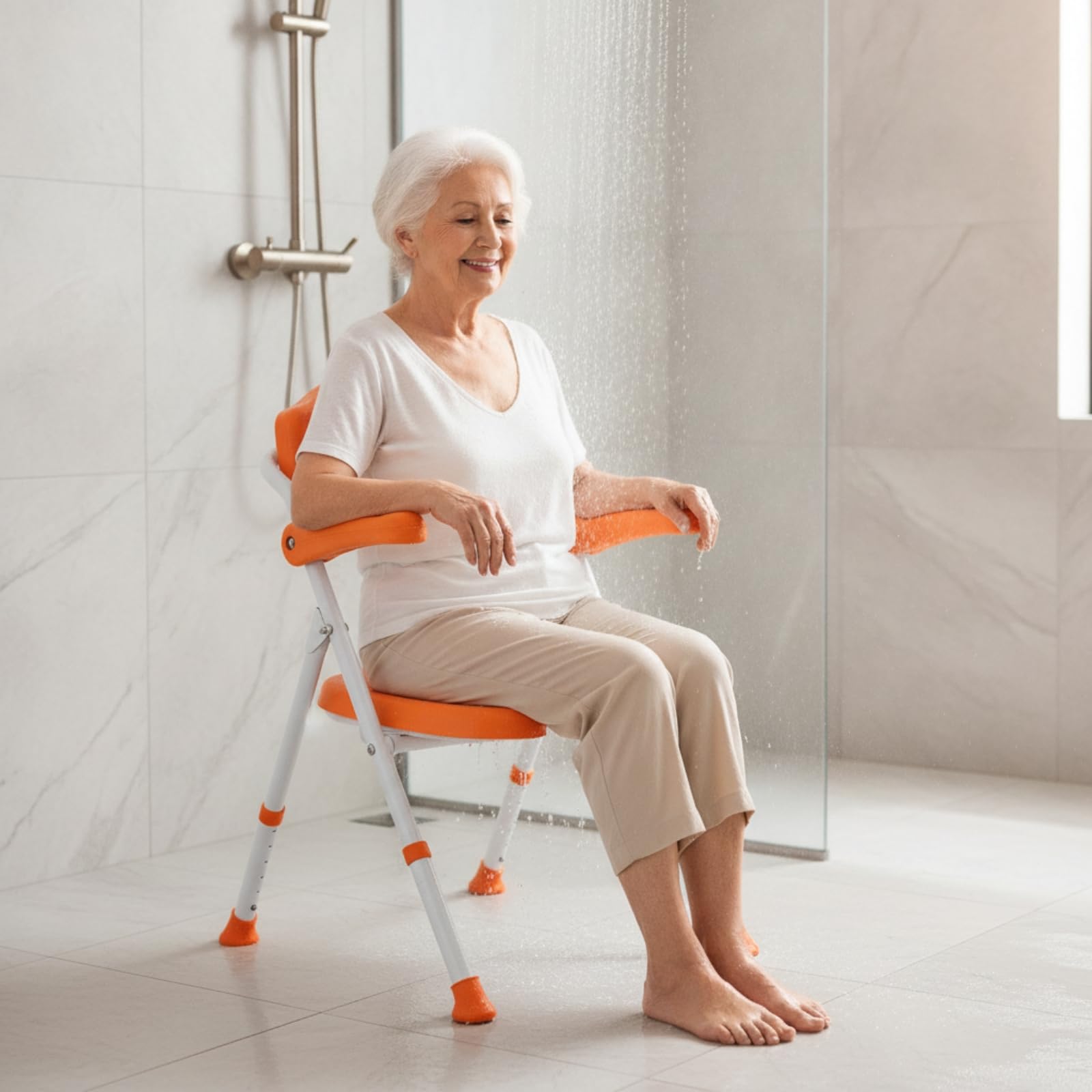 perfeclan Asiento de para Baño Silla Banco Taburete con Respaldo Plegable Marco Resistente de Aleación de Aluminio con Pies Antideslizantes y Asiento, YC745A