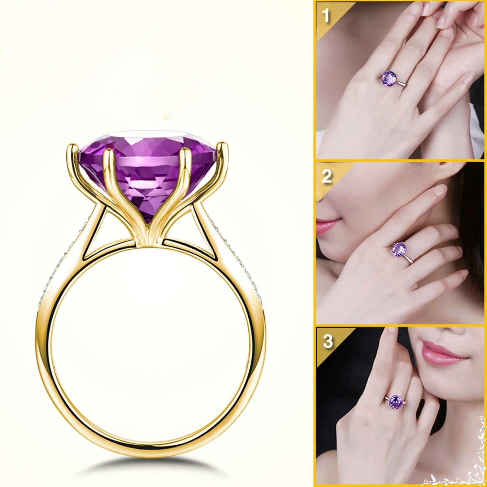 Oro Amarillo 750 Anillos de Boda, 6.24/4.1 Quilates Amatista Anillo de Mujer Oro, Brillante Redondo Anillos de Compromiso para la Hija Talla 6,75-25