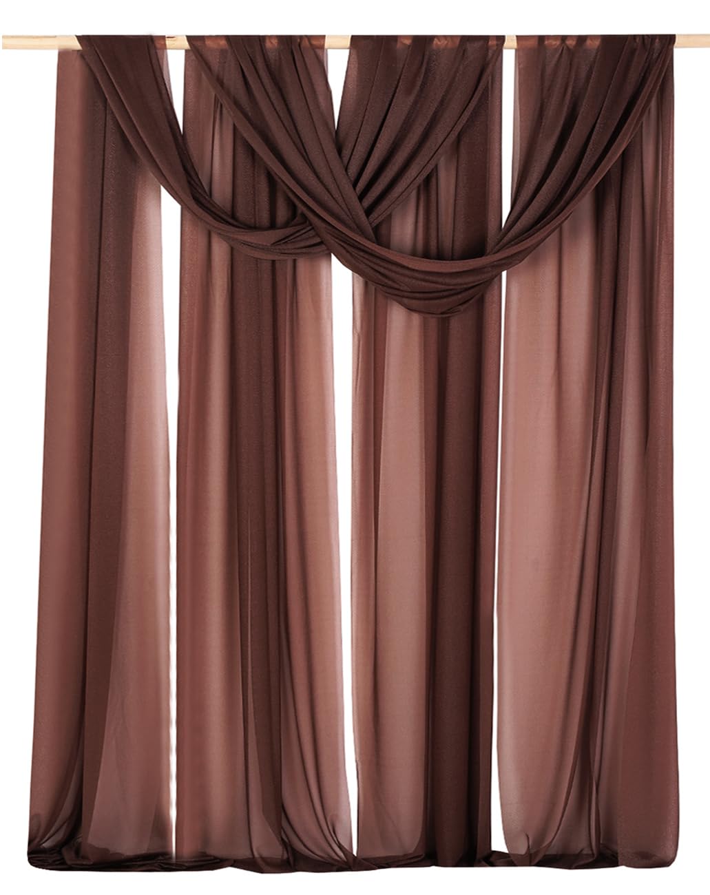 Cytdkve 2 Panels 18Ft Wedding Arch Draping Fabric, Sheer Arch Drapes for Wedding Party Backdrop (Slightly Shimmery, Chocolate Brown & Chocolate Brown)