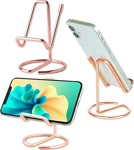 Miniatura 8 de ROSYQUARZ Soporte de teléfono celular para escritorio, soporte de metal pequeño para teléfono celular, bonito soporte dorado para teléfono celular,