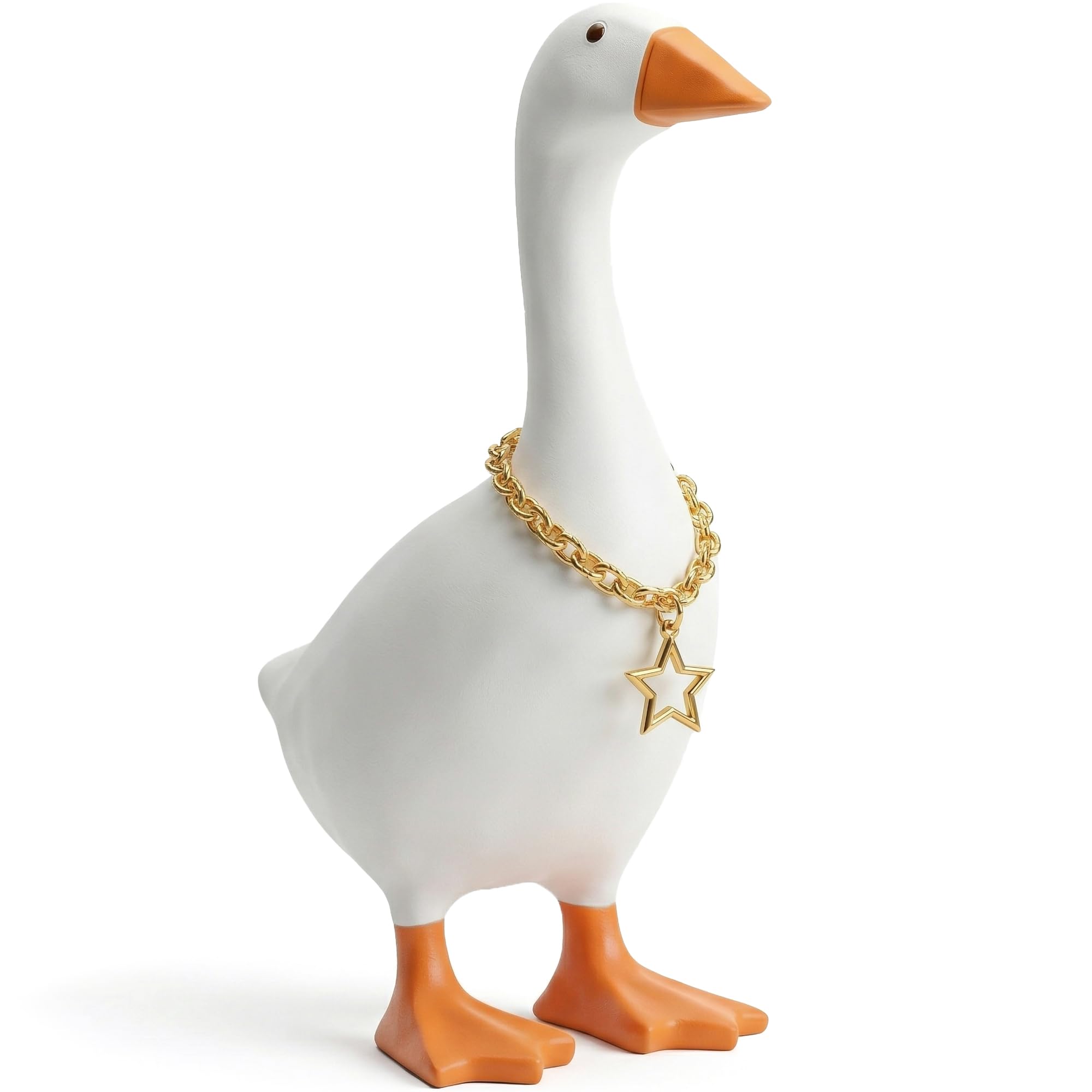 ZKSYLSM 7 Inch Desk Goose Figurine with Gold-Tone Chain - Solid Resin Desktop Figure Fits Desk Goose Outfits, Funny Gag Gifts for Coworkers and Room Decor
