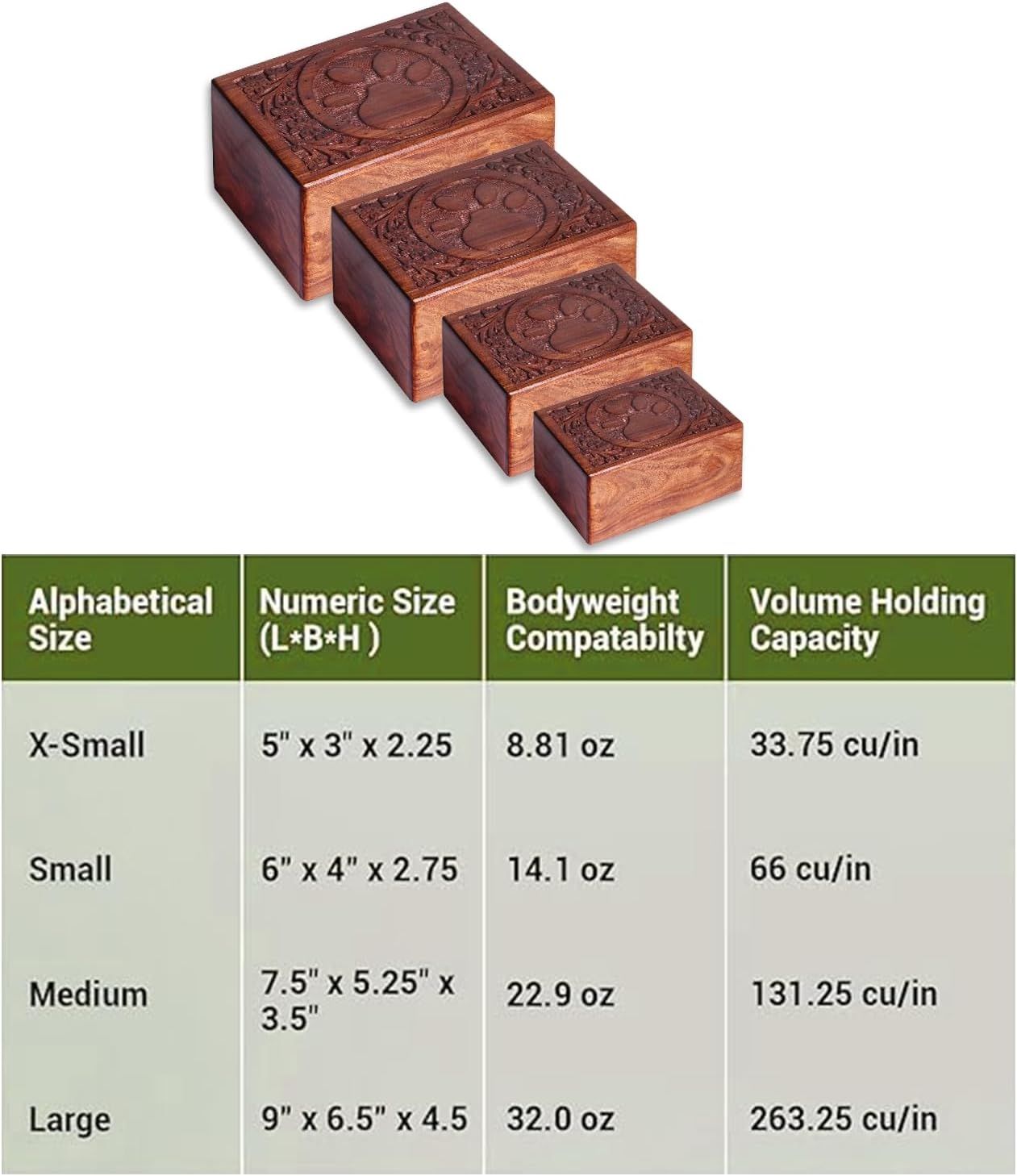 Wooden Urn Box for Pet Ashes, Cremation Funeral Paw Print Box, Pet Memorial Decorative Urn for Dog, Keepsake Burial Ash (Extra Small) - Image 3