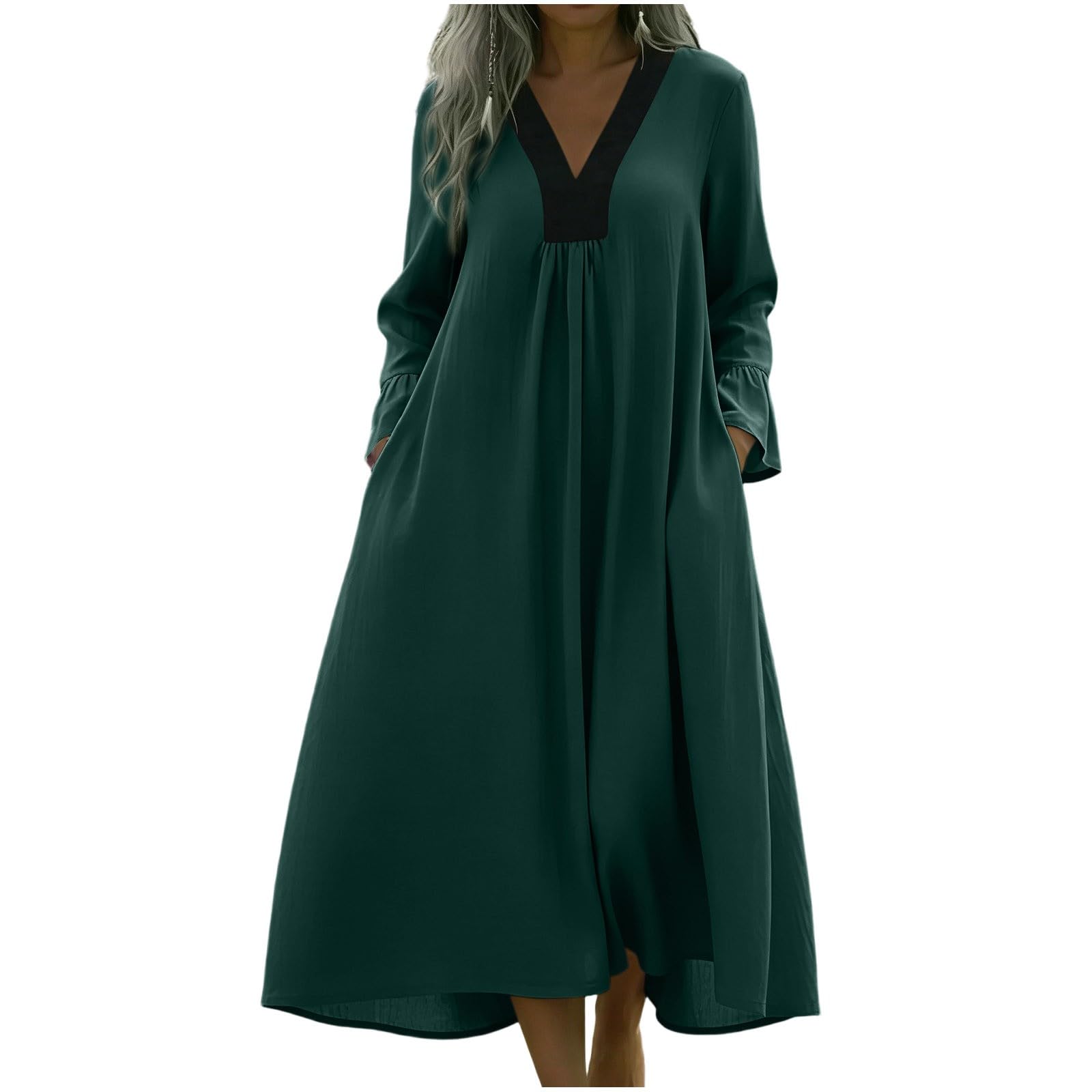 2026 trapèze élégante décontractée Manches Longues col Tendance Jupe idéale Quotidien Femme Casual Dress