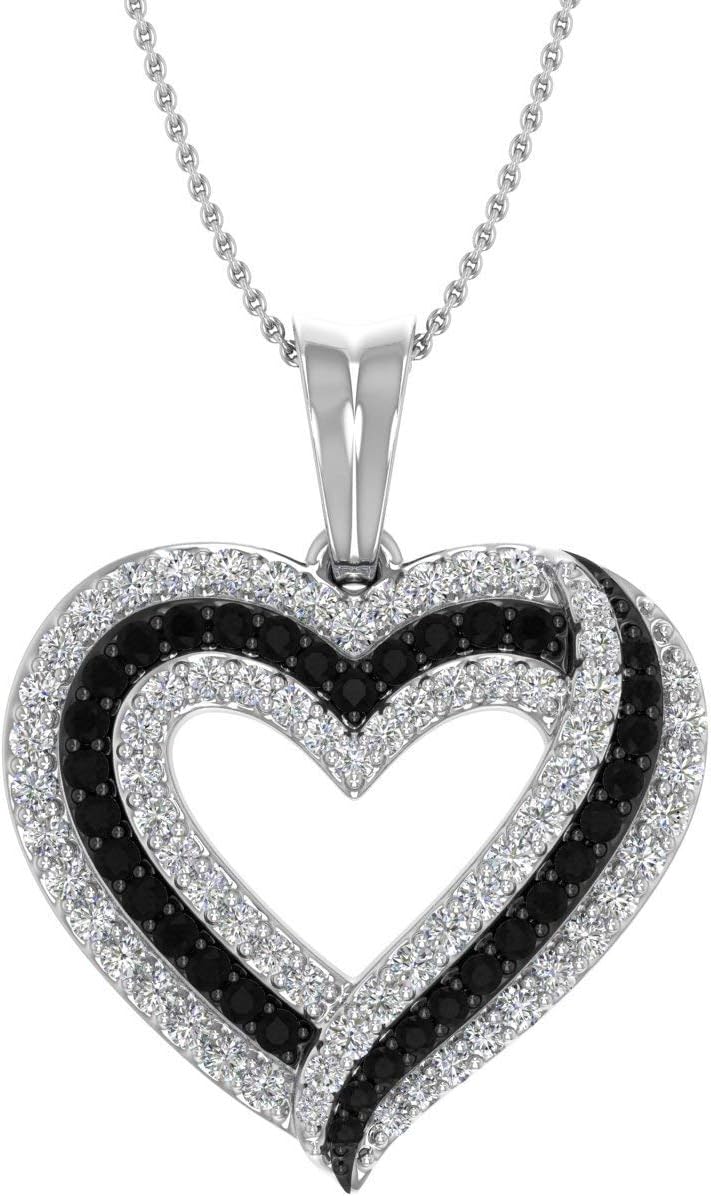 FINEROCK 1/2 Carat Black & White Diamond Heart Pendant