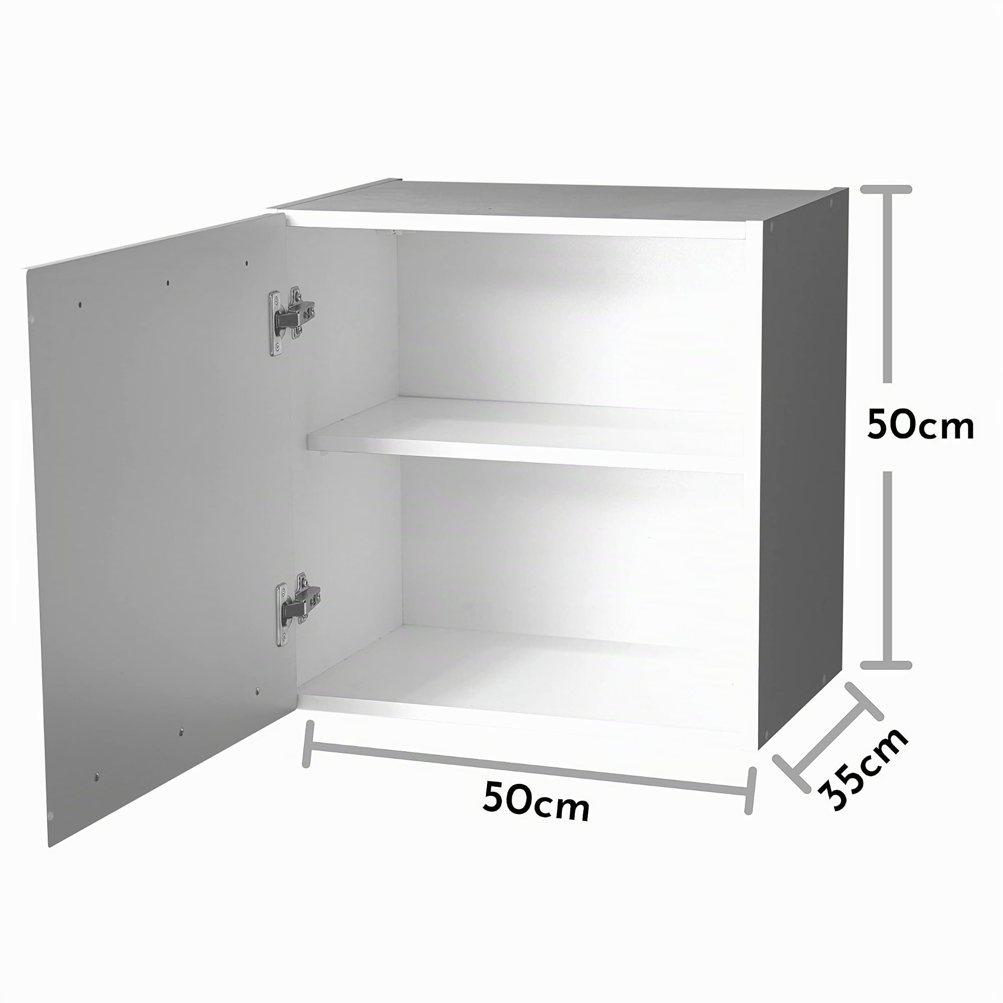 Stella Trading Moderner Hängeschrank Küche mit Klapptür in Weiß - Geräumiger Küchenschrank mit viel Stauraum - 50 x 50 x 34,6 cm (B/H/T) | Küchenschrank mit weißer Hochglanz-Front, silberfarbenen Griffen und 2 Einlegeböden für geräumigen Stauraum in der K