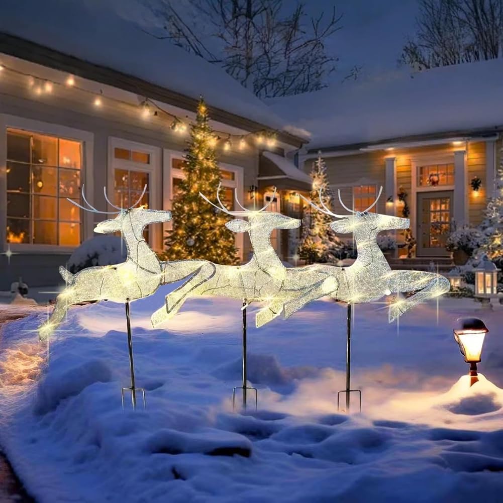 3 decorazioni luminose natalizie per esterni, decorazioni luminose 2D per di renna, decorazione di prati e giardino