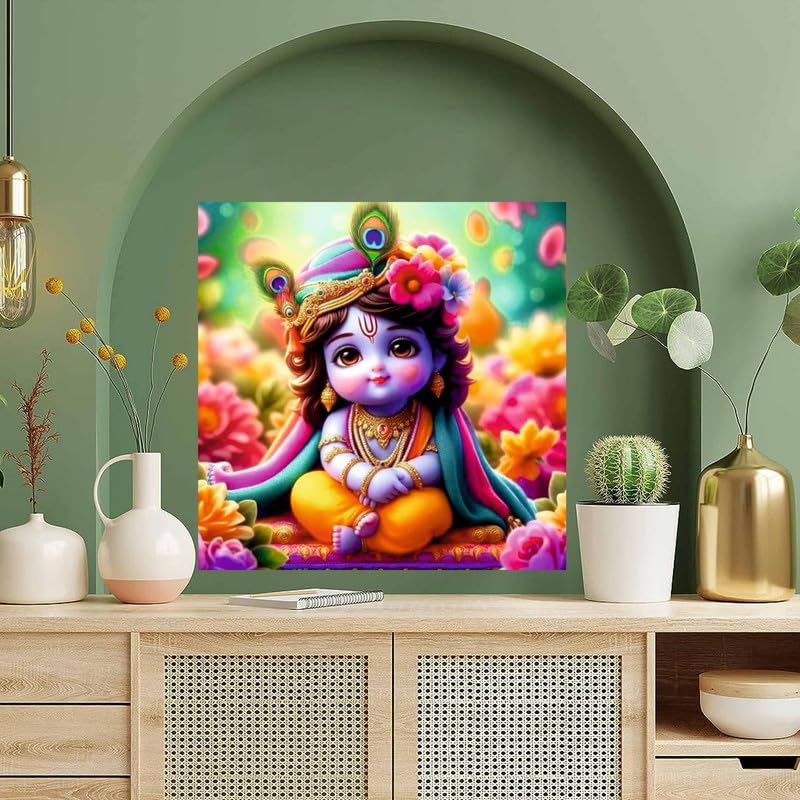 Image of British Terminal Cute little Bal Gopal Baby God Krishna| Kanha Ji | Laddu Lord Makhan Chor Painting Religious Poster for Pregnant Women for wall (matt thin vinyl,sticker,multicolor,unframed)| bj203