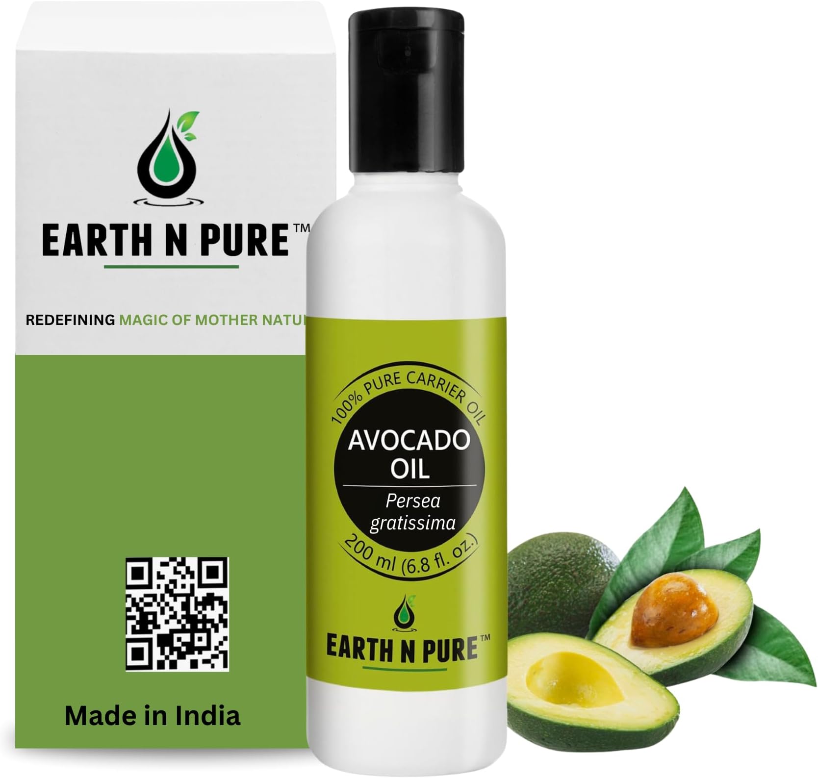 Earth N Pure Avocado Oil Cold Pressed, Natural and Therapeutic Grade for Hair and Skin - 200 ml