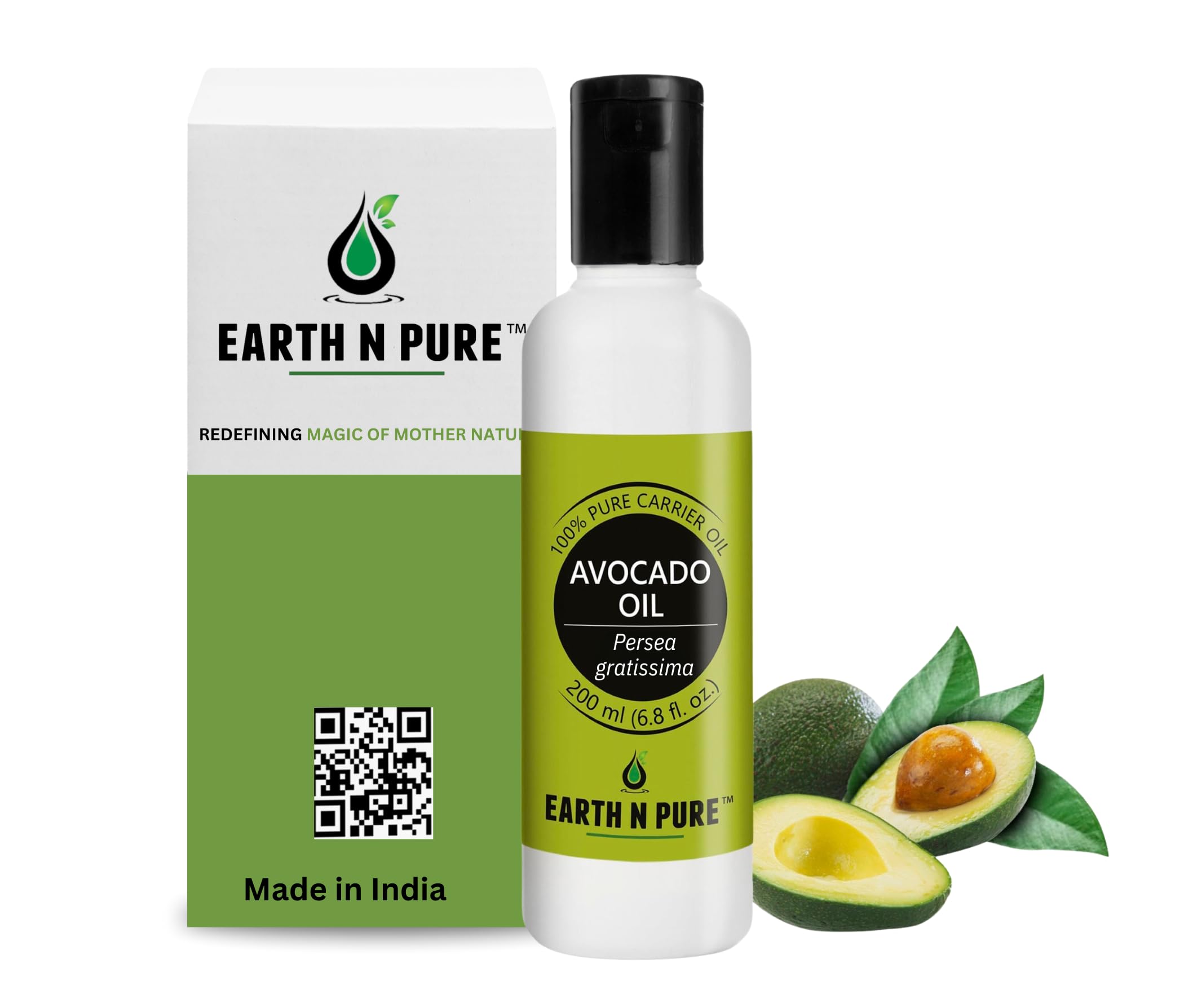 Earth N Pure Avocado Oil Cold Pressed, Natural and Therapeutic Grade for Hair and Skin - 200 ml