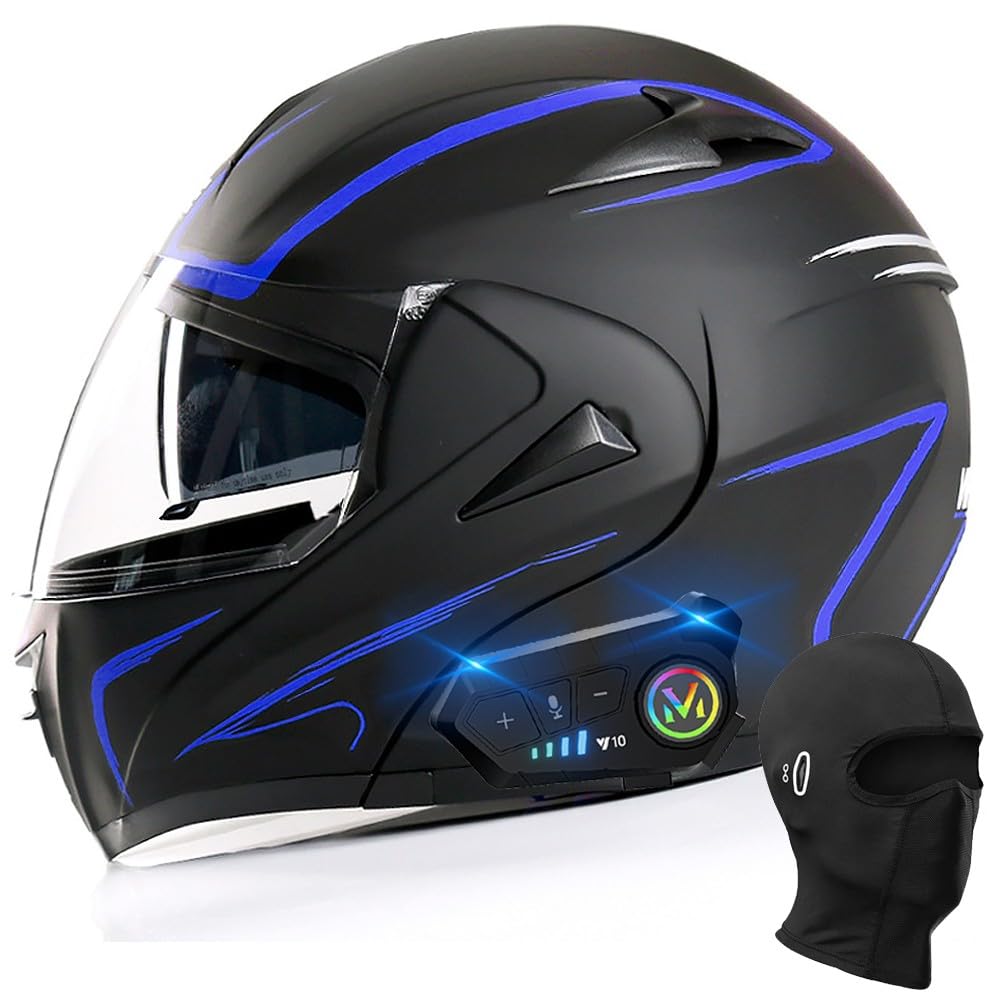 Klapphelm mit Bluetooth, Integriert Motorradhelm, ECE Zertifiziert Integralhelm mit Doppelvisier, mit Eingebautem Mikrofon für Automatische Reaktion, für Männer und Frauen XS~XL