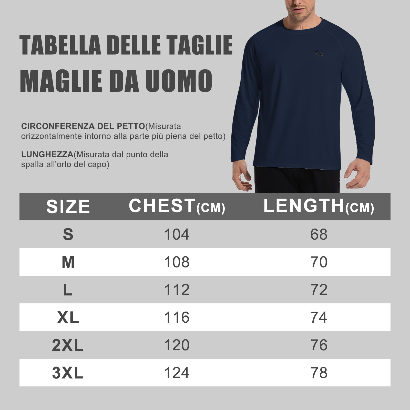 Maglietta Sportive Uomo Asciugatura Rapida Traspirante Maniche Lunghe Shirt Funzione Allenamento Top Protezione UV Maglietta Leggero All Aperto Maglia Da Corsa Per Escursionismo Ciclismo Casual