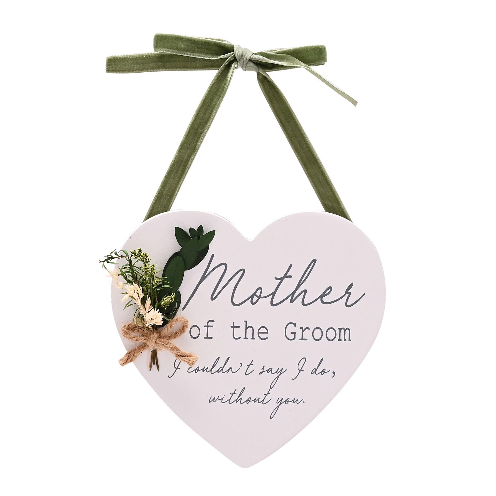 Widdop & Co., Love Story, Mother Of The Groom Heart Hanging Wooden Plaque with Green Velvet Ribbon