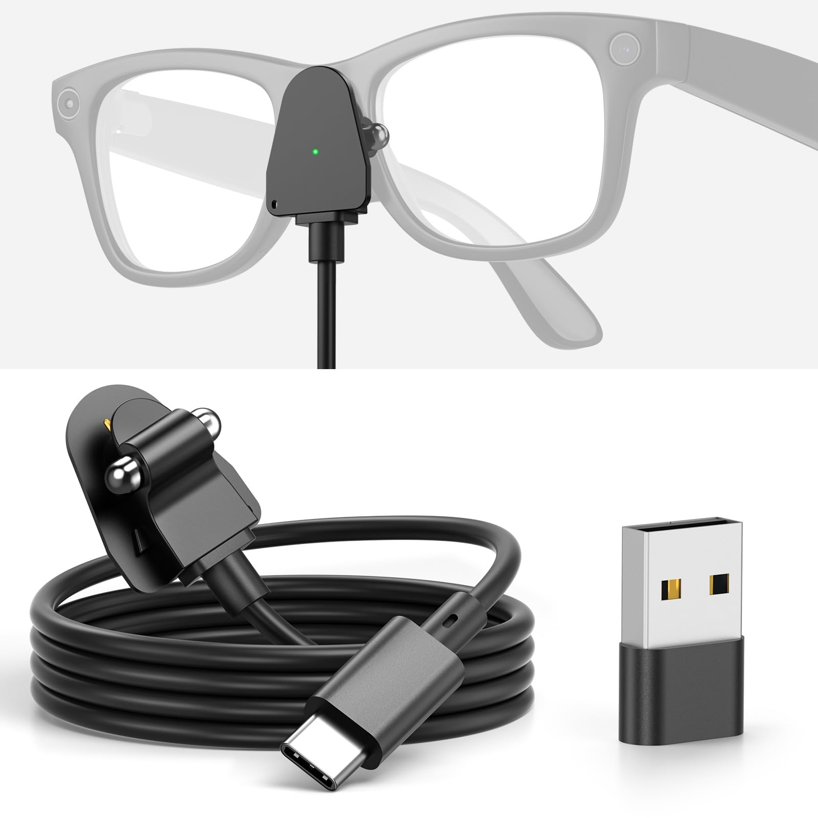 USB C Charging Cable for Ray-Ban Meta Smart Glasses Gen 2 Wayfarer/Skyler/Headliner/Scirber Opotics/Oakley Meta HSTN, Portable Charging Adapter for RayBan Meta AI Glasses, Safe Charging Protection, 1M-image-4