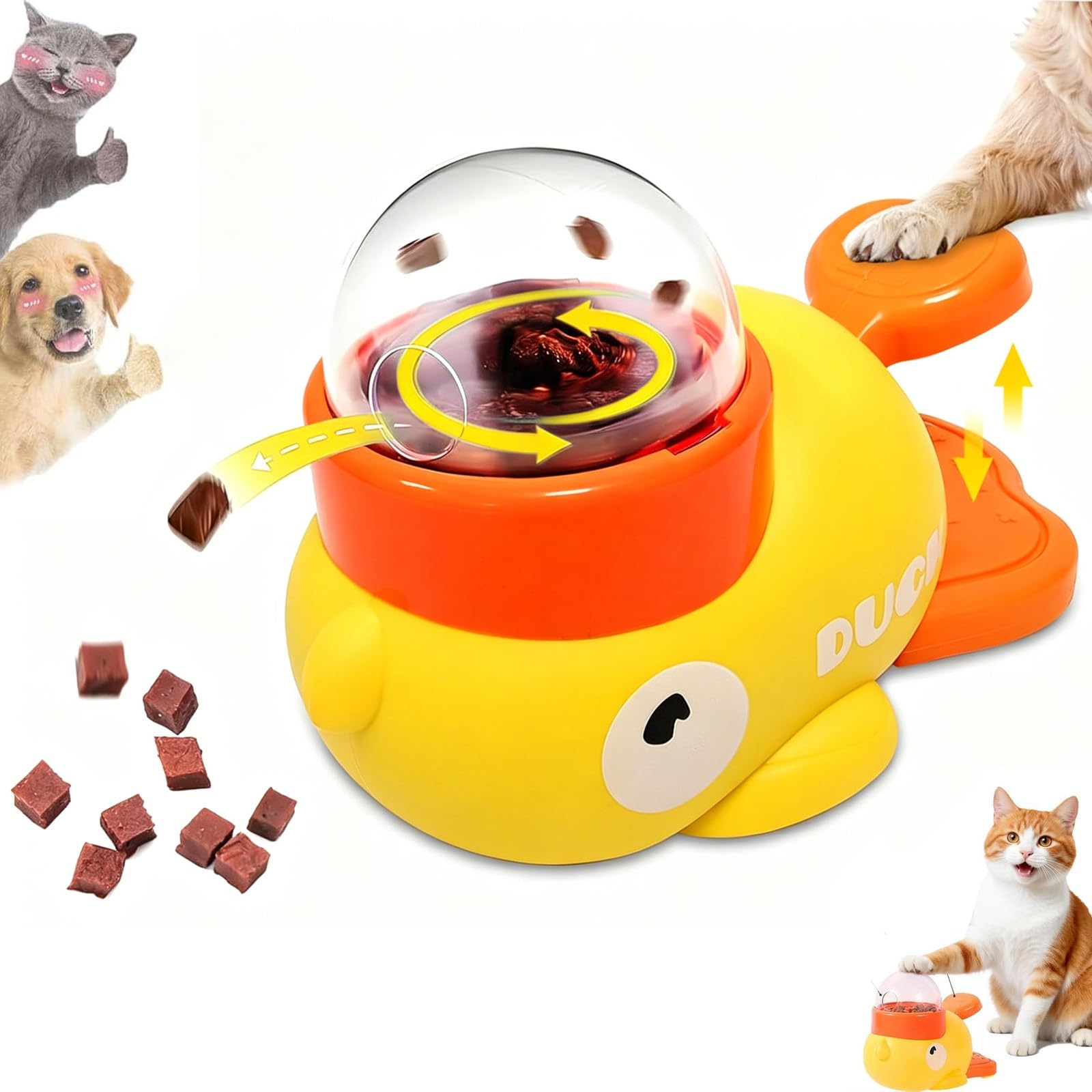 1Pcs Duck-Shaped Interactive Slow Feeder & Treat Dispenser for Cats and Small Dogs – 2-in-1 Puzzle Toy with 3 Adjustable Lids, Non-Toxic, for Healthy Eating & Mental Enrichment
