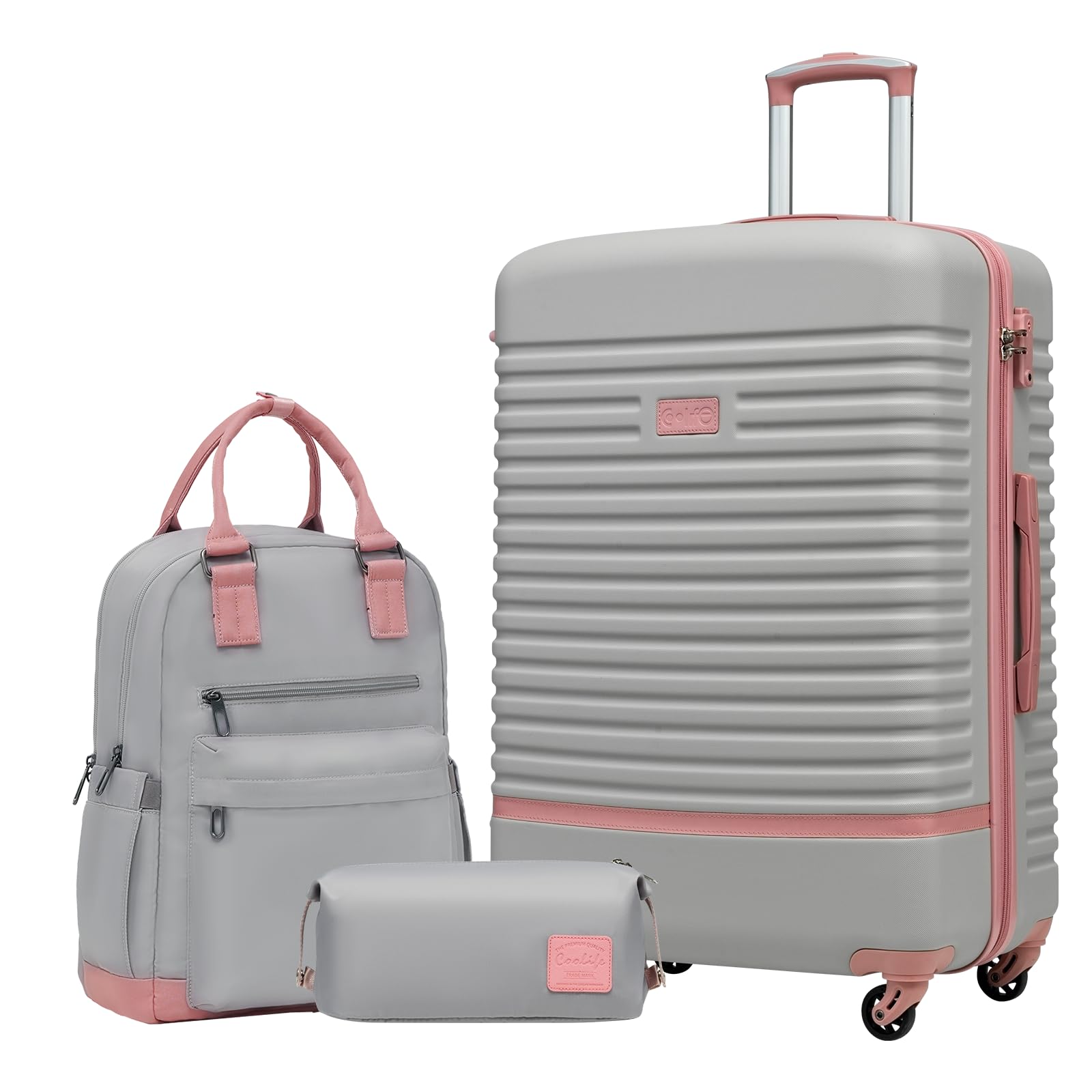 COOLIFE Koffer Trolley Koffer Reisekoffer von ABS Hartschalen Trolley 4 Rollen TSA-Schloss Der Koffer Enthält 1 Reiserucksack und 1 Kulturbeutel