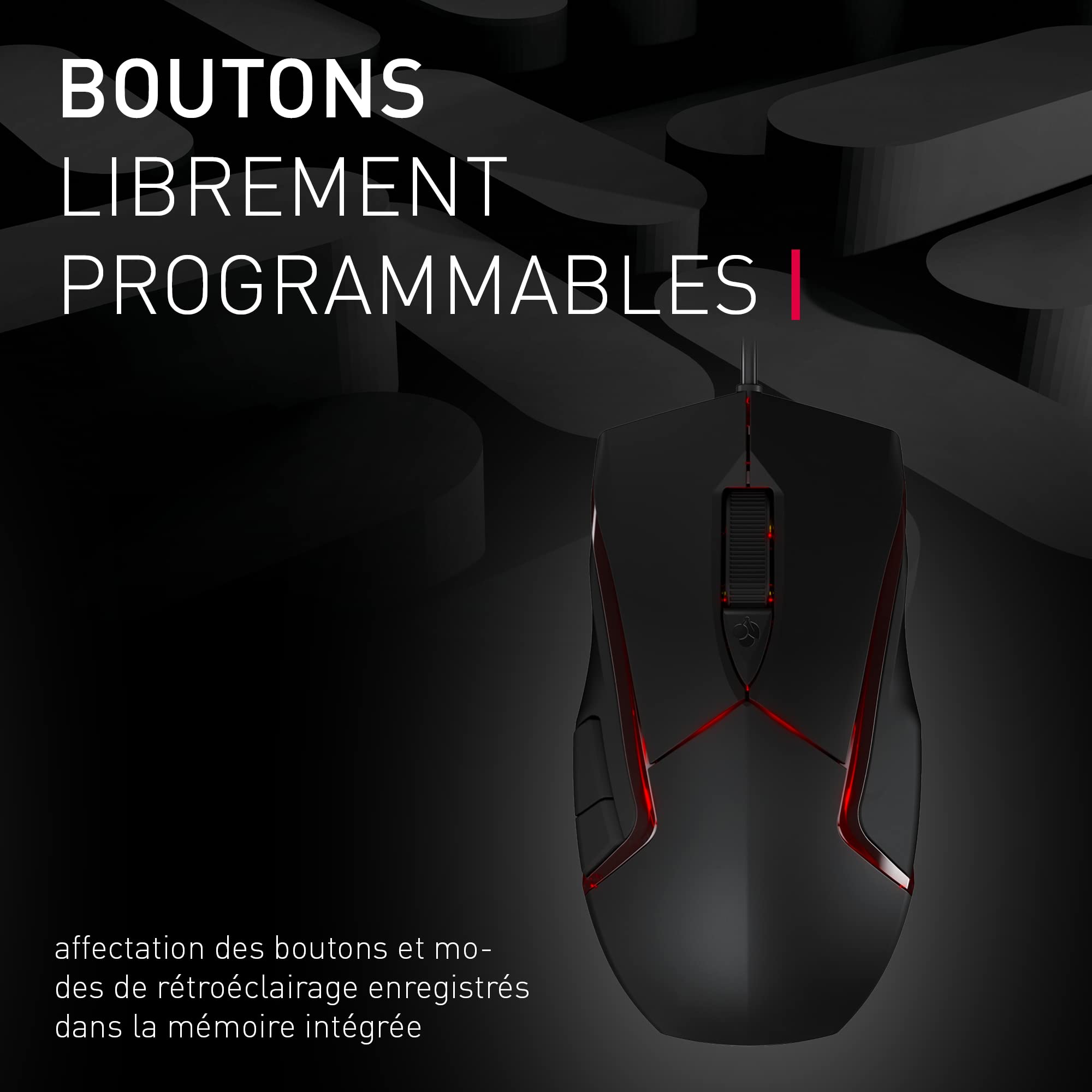 CHERRY MC 3.1, souris de jeu filaire, capteur Pixart optique haute précision de 5 000 dpi, 6 boutons librement programmables, éclairage RVB, design symétrique, noir