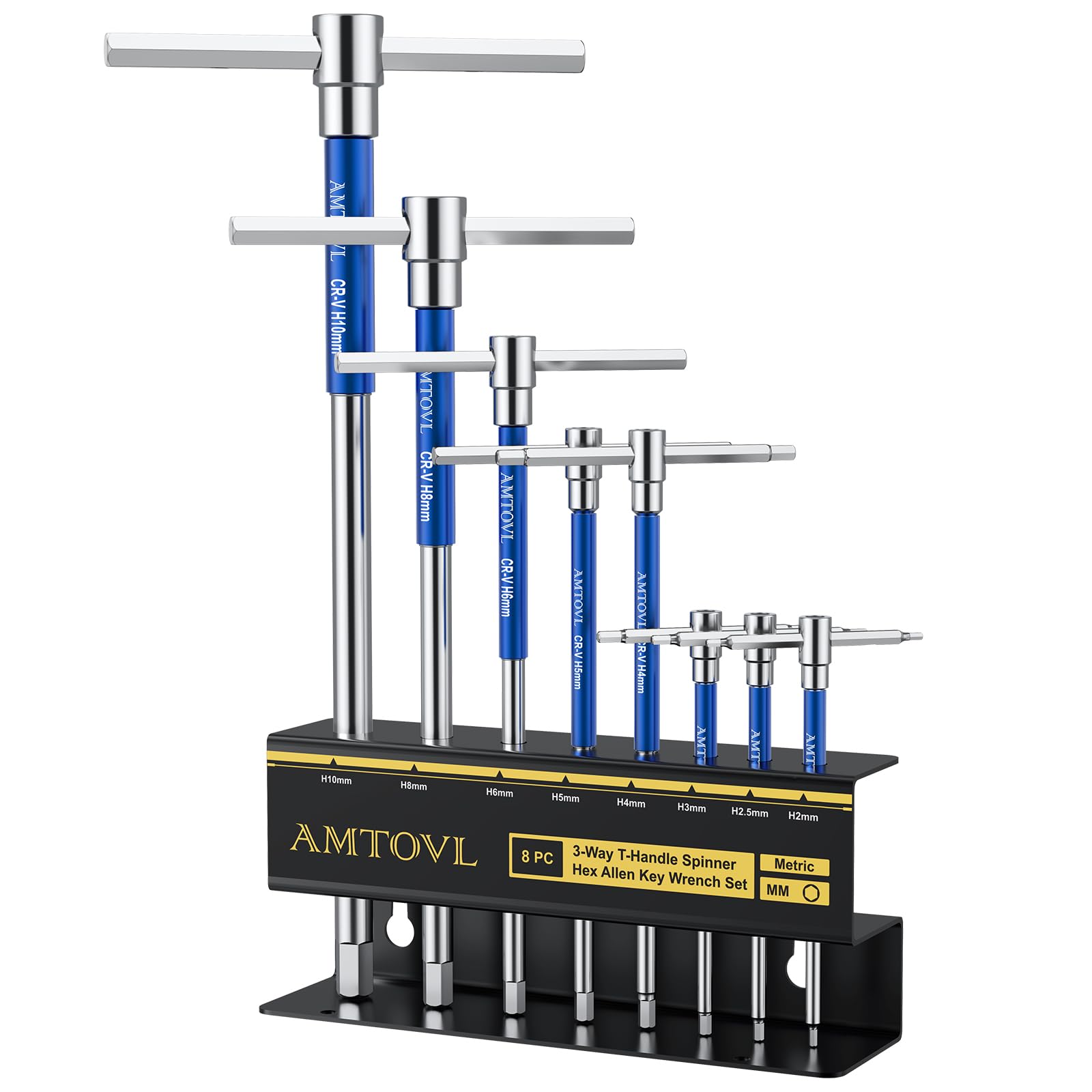 AMTOVL Juego de 8 Llaves Allen Hexagonales con Mango en T,Llaves Allen Métrica on Mango T 2mm-10mm para Mantenimiento de Vehículos,Juego de 10 Piezas con Caja de Almacenamiento