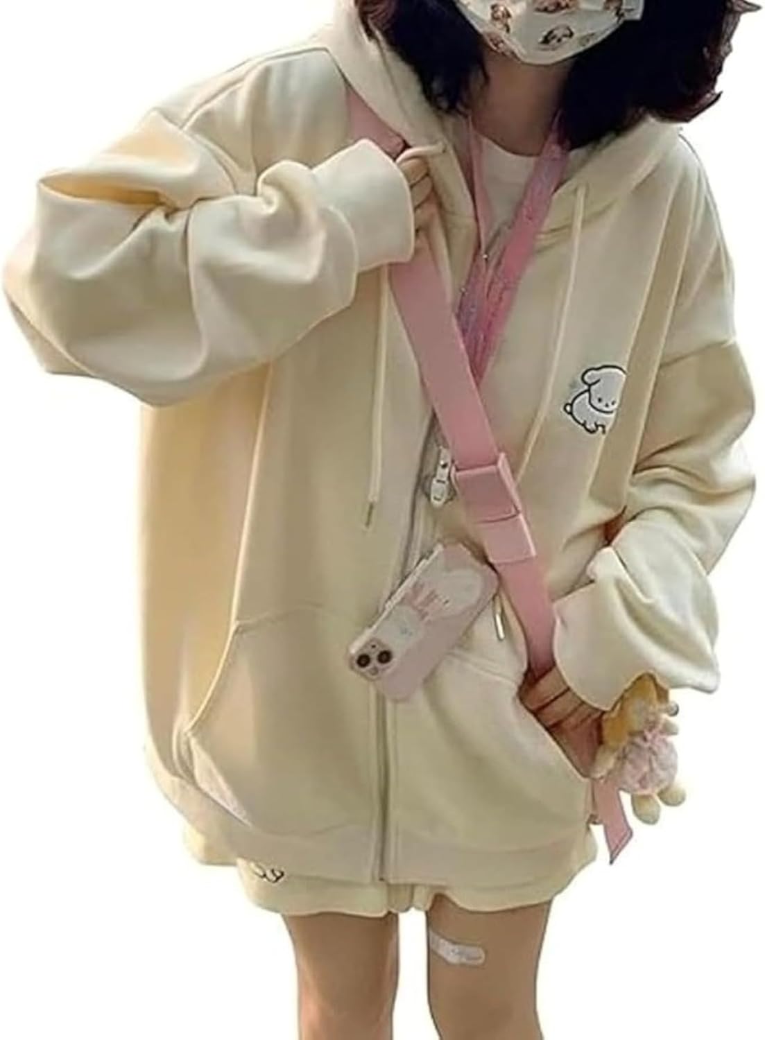 LRF Kawaii Cute Zip Up Hoodie Cartoon Oversized Pullover Jacket Harajuku Kawaii Hooded Y2K Top